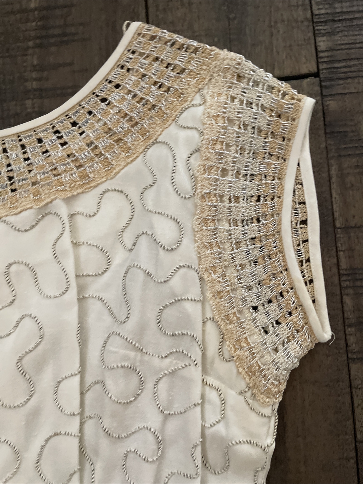 Vintage Paul Sachs Original Dress cream & gold accent fitted button back