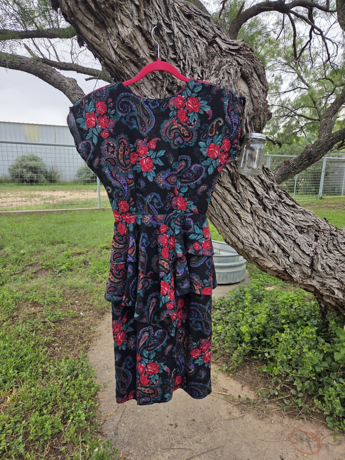 VINTAGE 80s Does 1940s Floral Print Dress Rayon