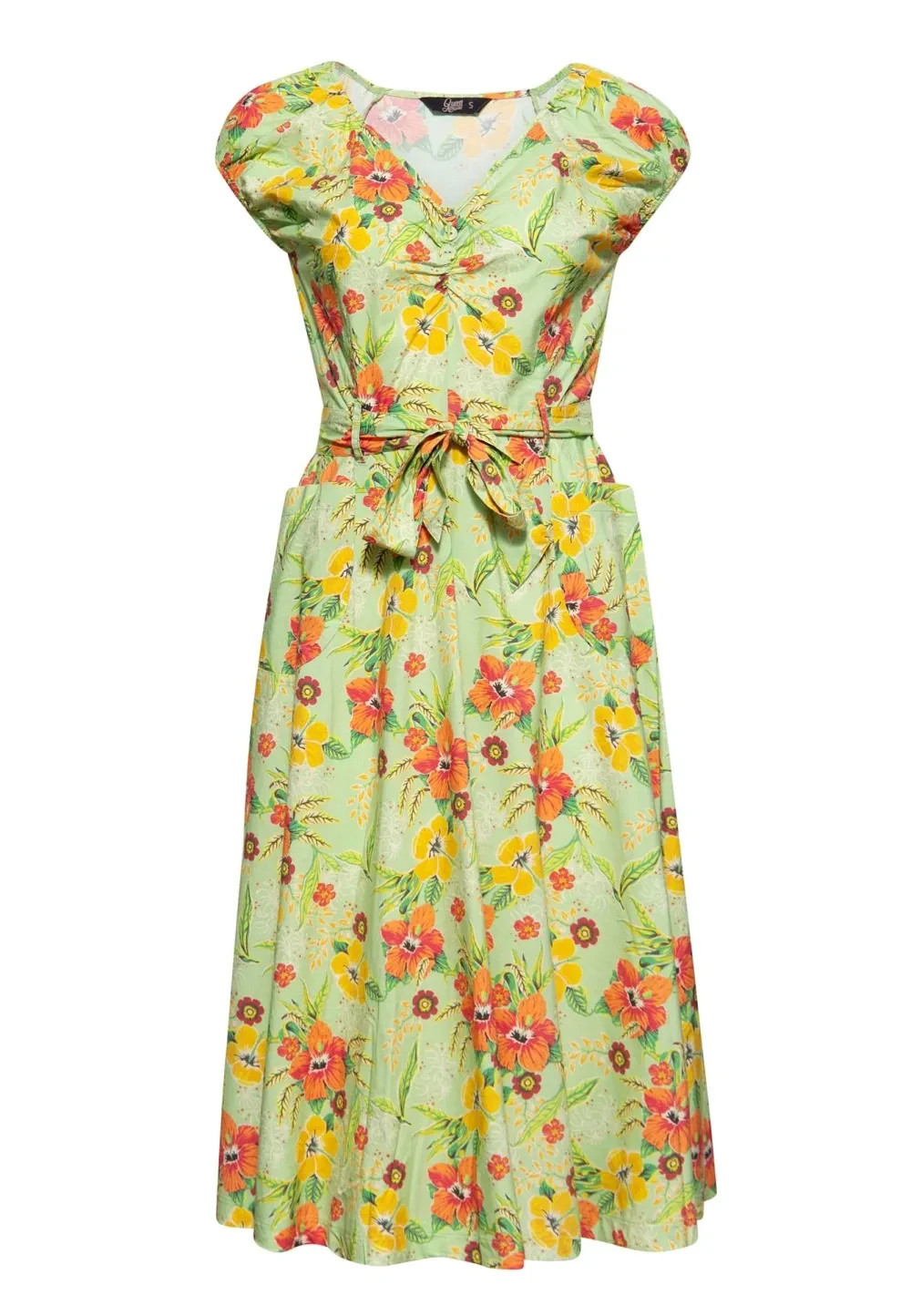Rockabilly Vintage Retro Swing Dress With Hibiscus Pattern Mint Size 44 New