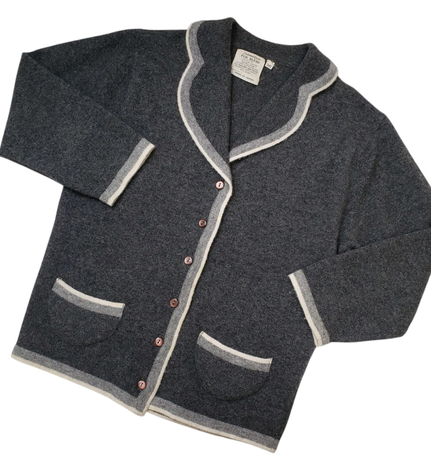 Island Spun Vintage Women’s Size 36 Small Cardigan Grey Gray Mohair Wool Blend