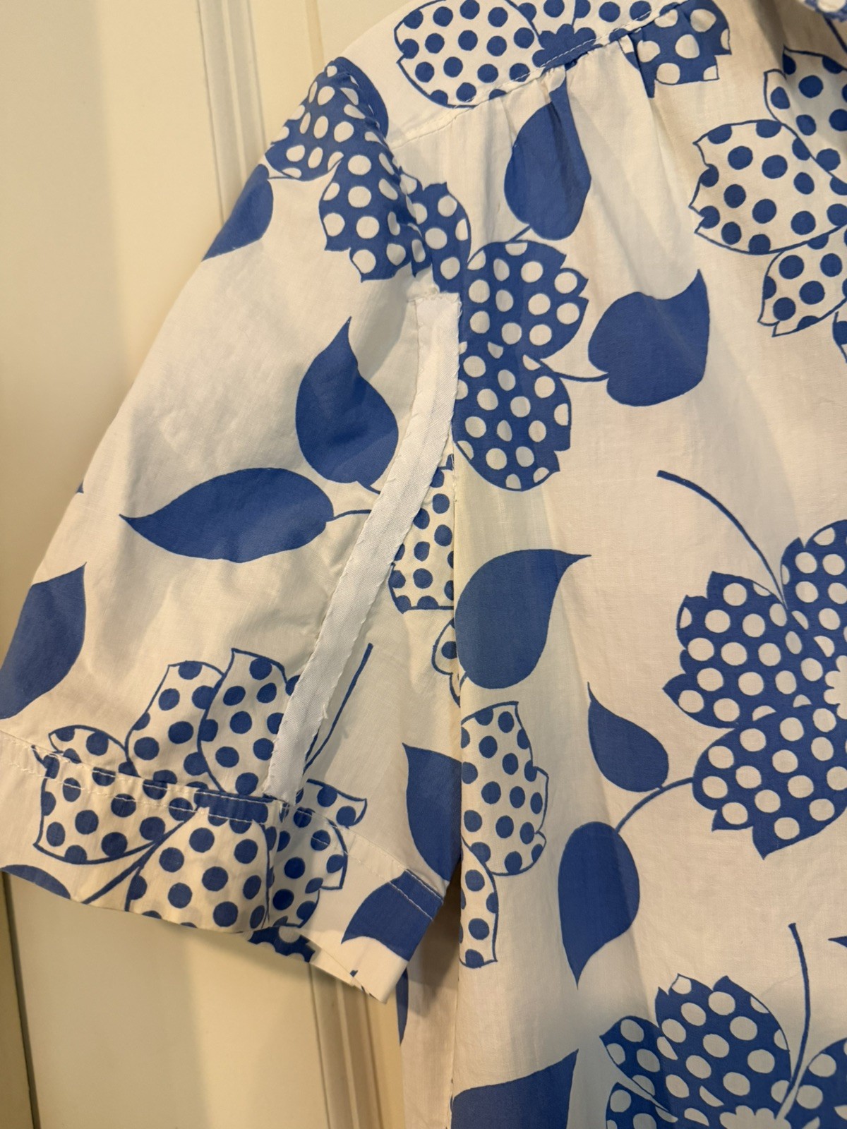 Vintage Blue & White Floral Handmade Shirt Dress House Dress Cotton Approx Sz M