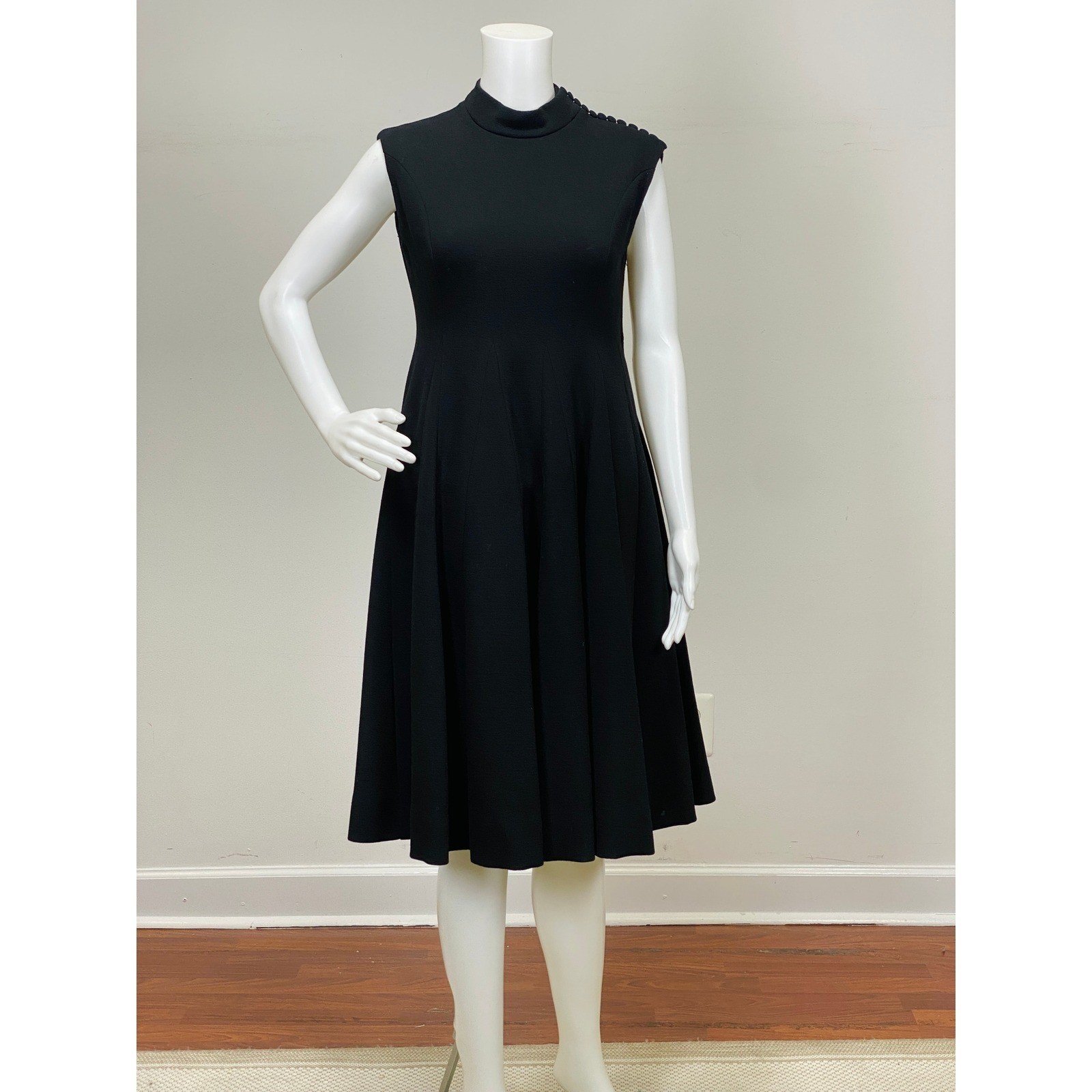 Vintage 1960s Norman Norell Dress Black A-Line Princess Seams Short Sleeve