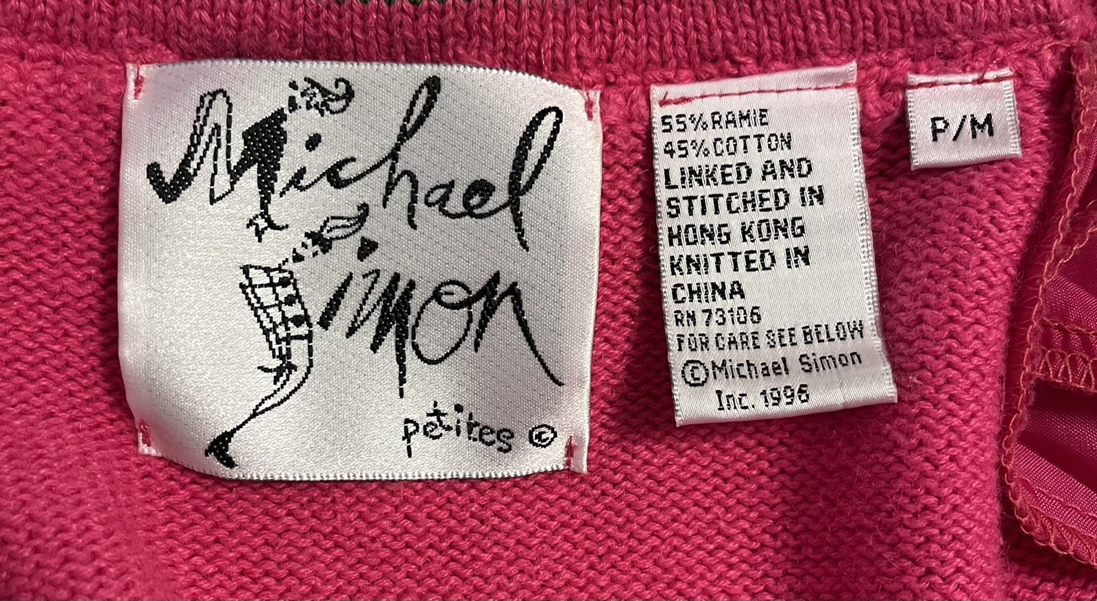 Vtg 90’s Michael Simon Hot Pink Multi Button Up Cardigan Wm Med Petite Collared