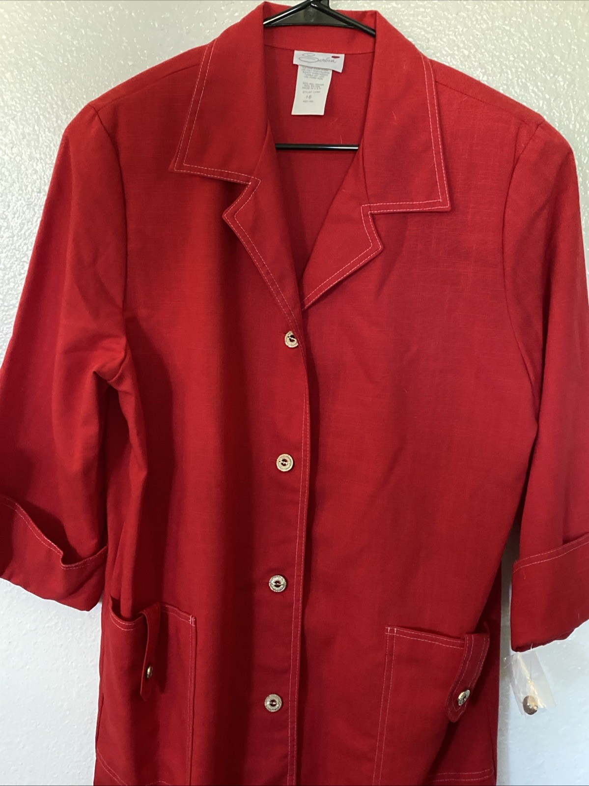 Vintage Serben Size 16 New Red Straight Line Dress Classy Linen Look Made in USA