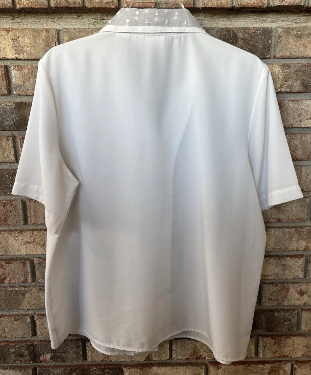 VTG Yves St. Clair Blouse White Sheer Collar Button Up Short Sleeve Sz 14