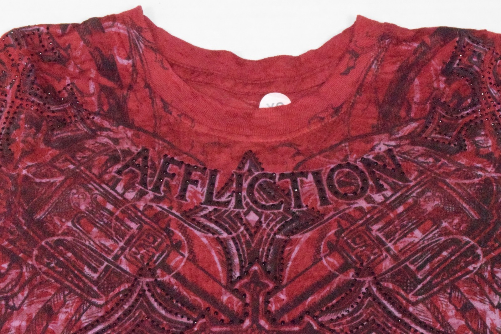 Vintage Affliction Priscilla Burnout Baby Tee Size XS Y2K Sangria Red Bling NWT