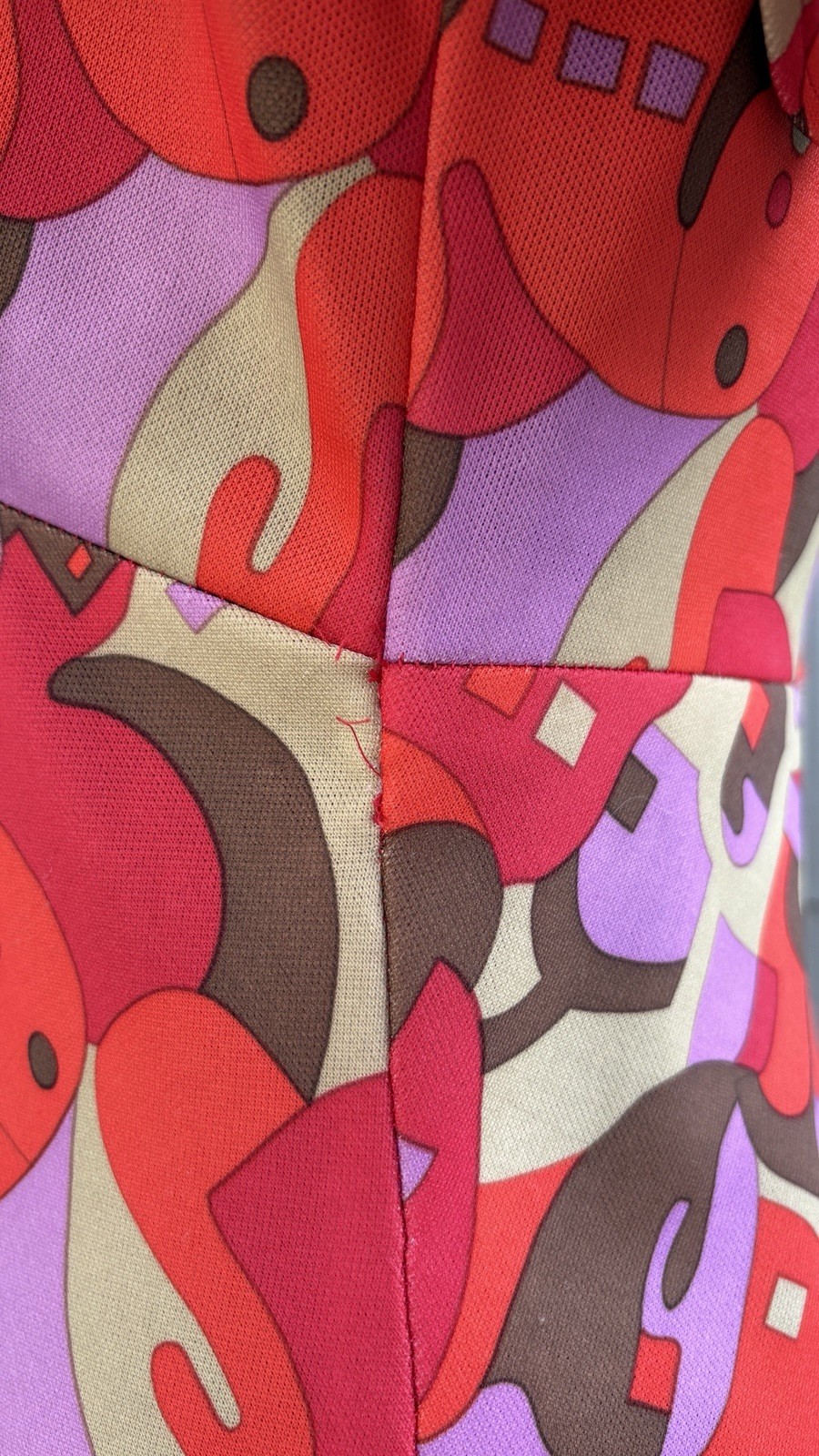 vtg 60s Colorful Geometric Print Flounce Sleeve Psychedelic A-Line Swing Dress