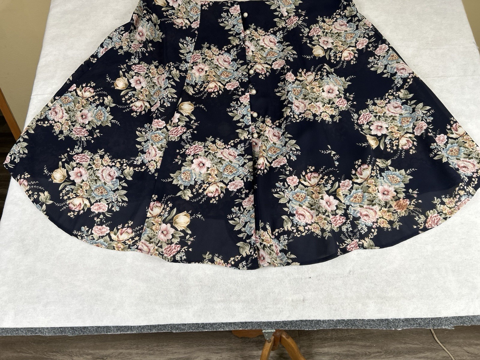 Vtg 90s CDC Womens Dress Sz 8 Navy Blue Floral Midi Button Front Cottagecore