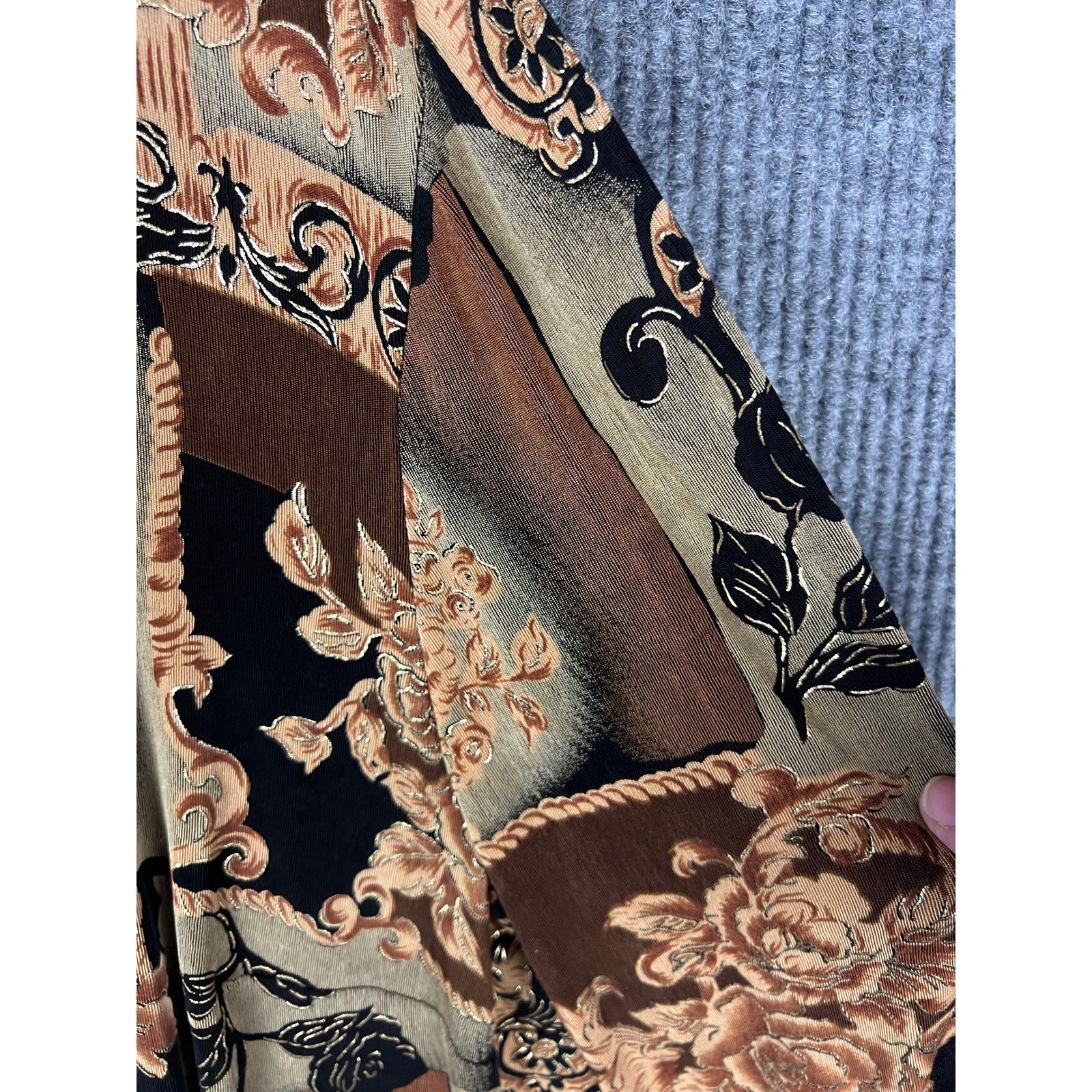Vintage Whimsigoth Dark Romantic Floral Shirt R&M Richards L Metallic Slit Back