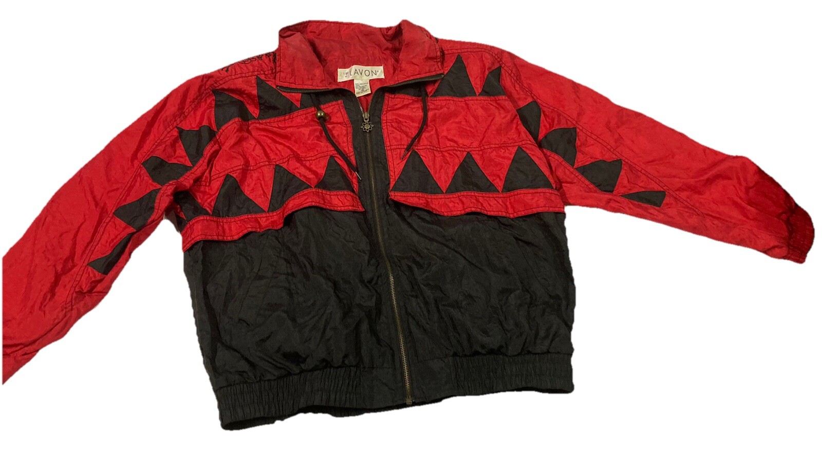 Vintage 90s Lavon Women’s Red/Black Flower Shoulders Windbreaker Jacket Medium