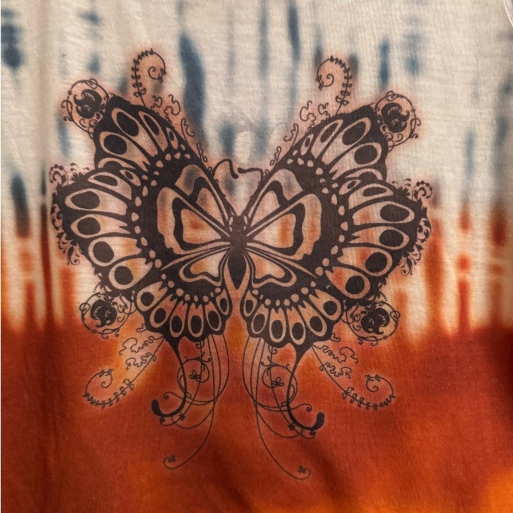 Vintage Y2K Size Small Butterfly Moth Tie Dye Retro Psychedelic Baby Tee