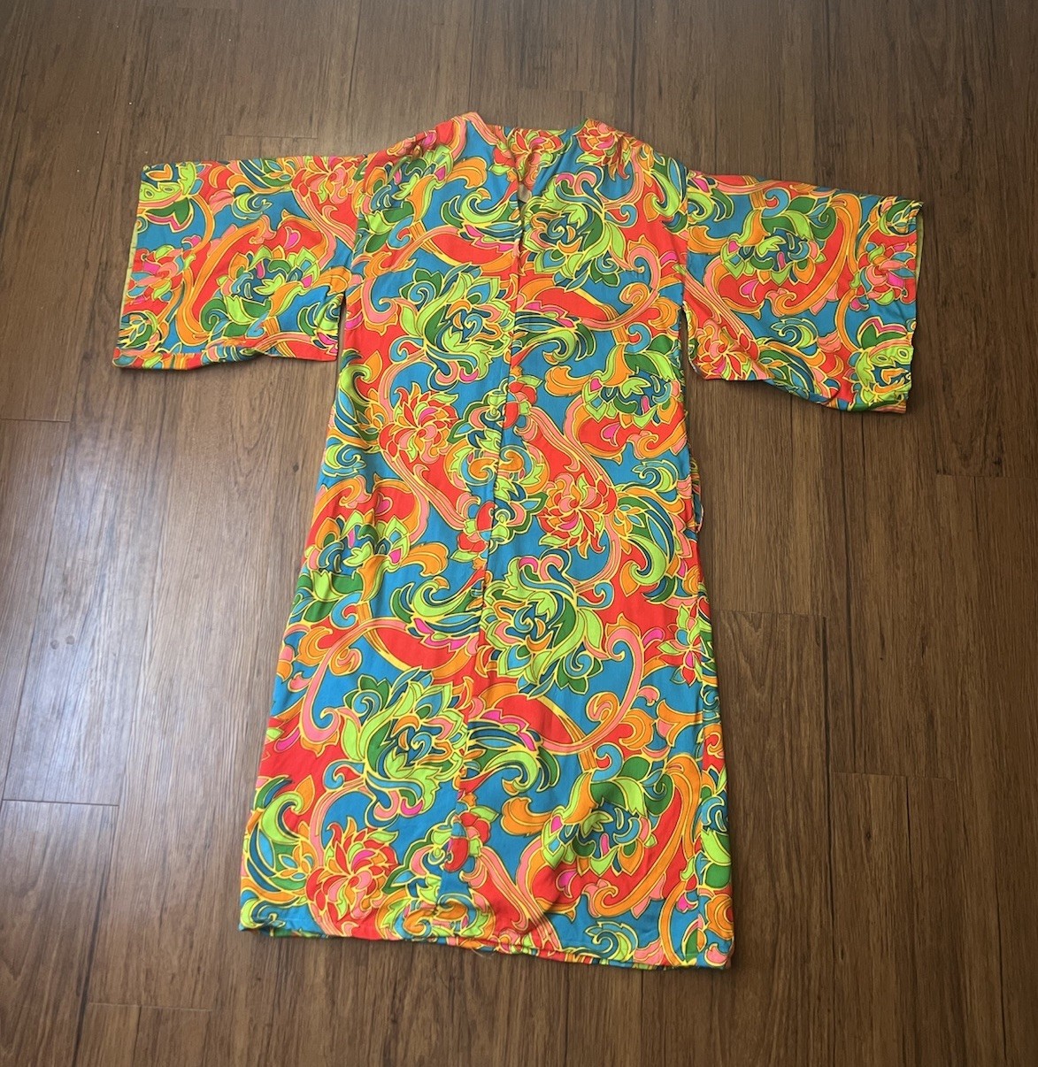 Vintage 70s Bergdorf Goodman Dress Maxi Winged Kaftan Psychedelic Vibrant Retro