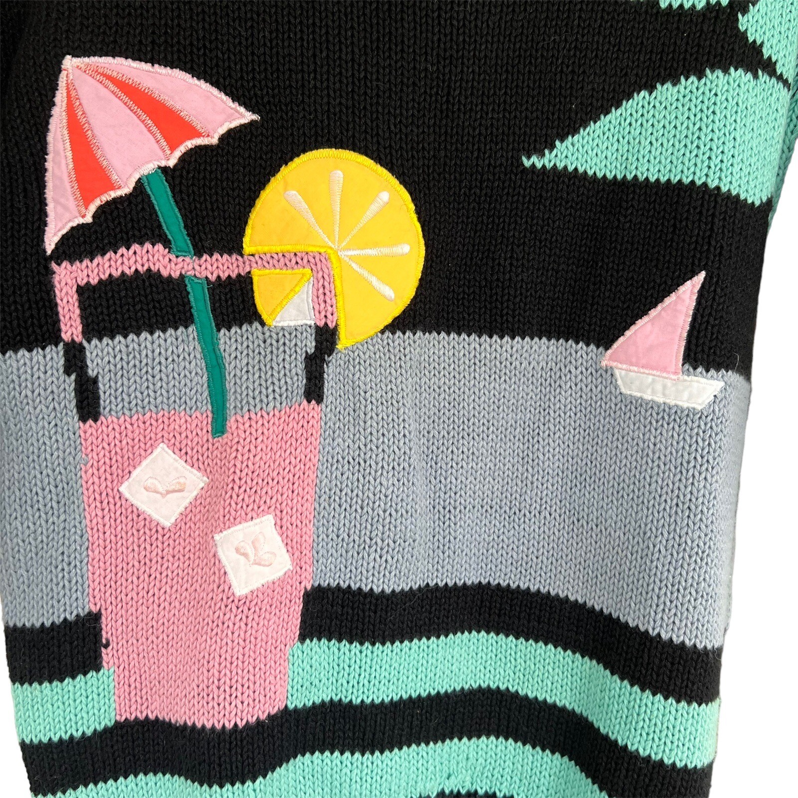 Vintage Maurada Knit Sweater with Lemonade Beach Theme Size Medium