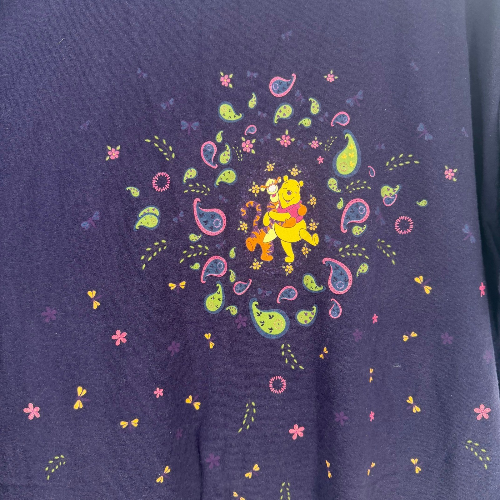Disney Pooh T-Shirt Women 1X Purple Eeyore Tigger Paisley Vintage 90s Kidcore