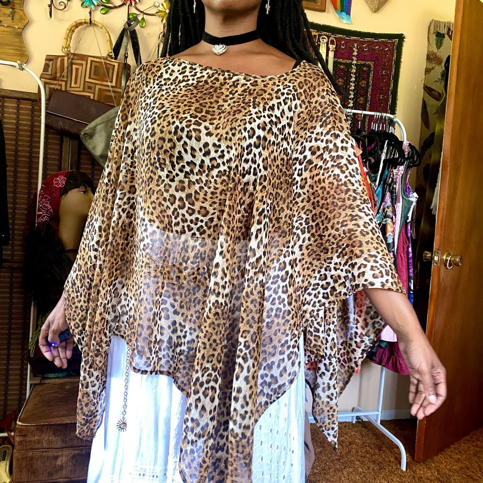 Vintage Leopard Print Poncho Top Boho Blouse Plus Size