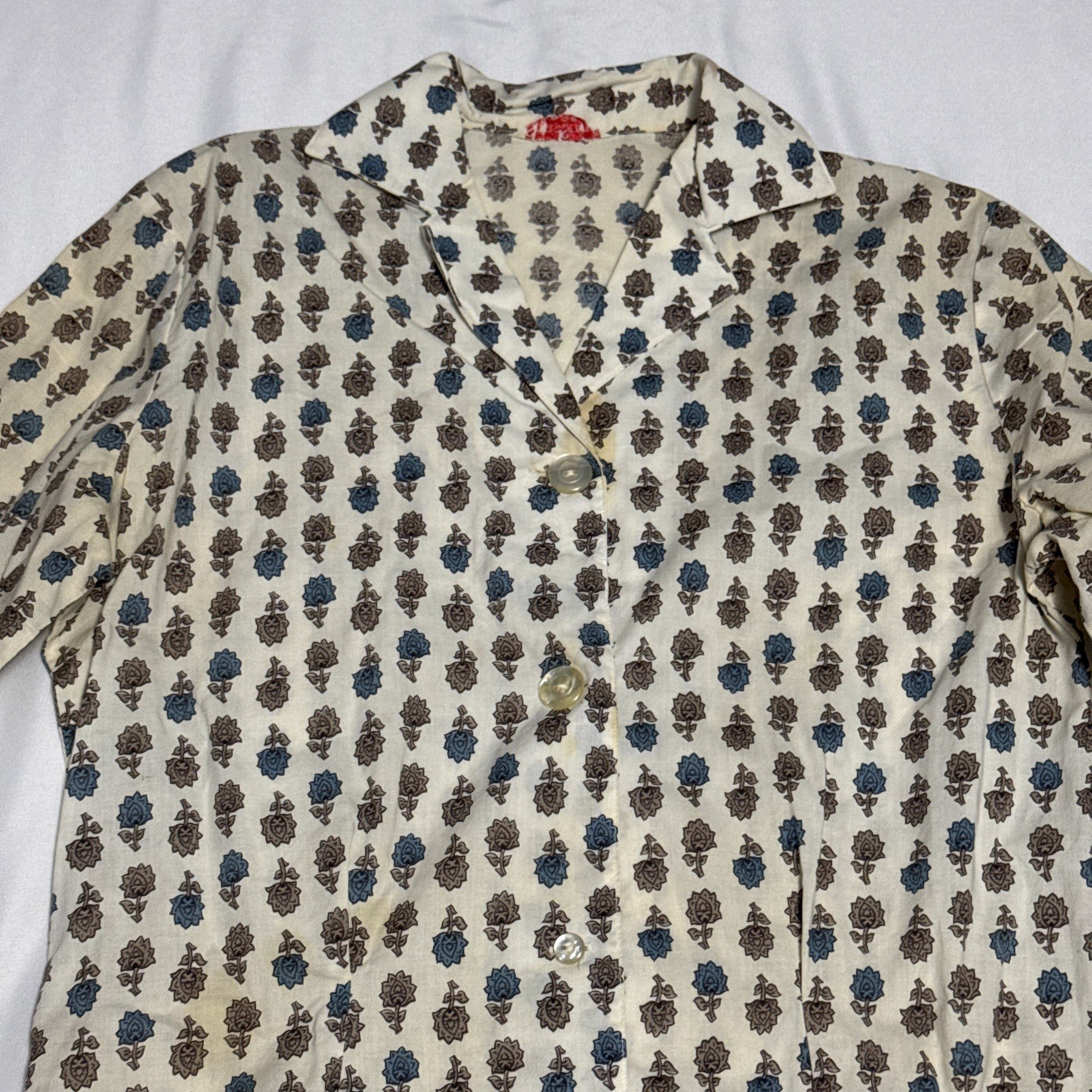 1960’s-1970’s Ship N Shore Button Up Blouse Shirt Rose Floral Pattern VTG READ