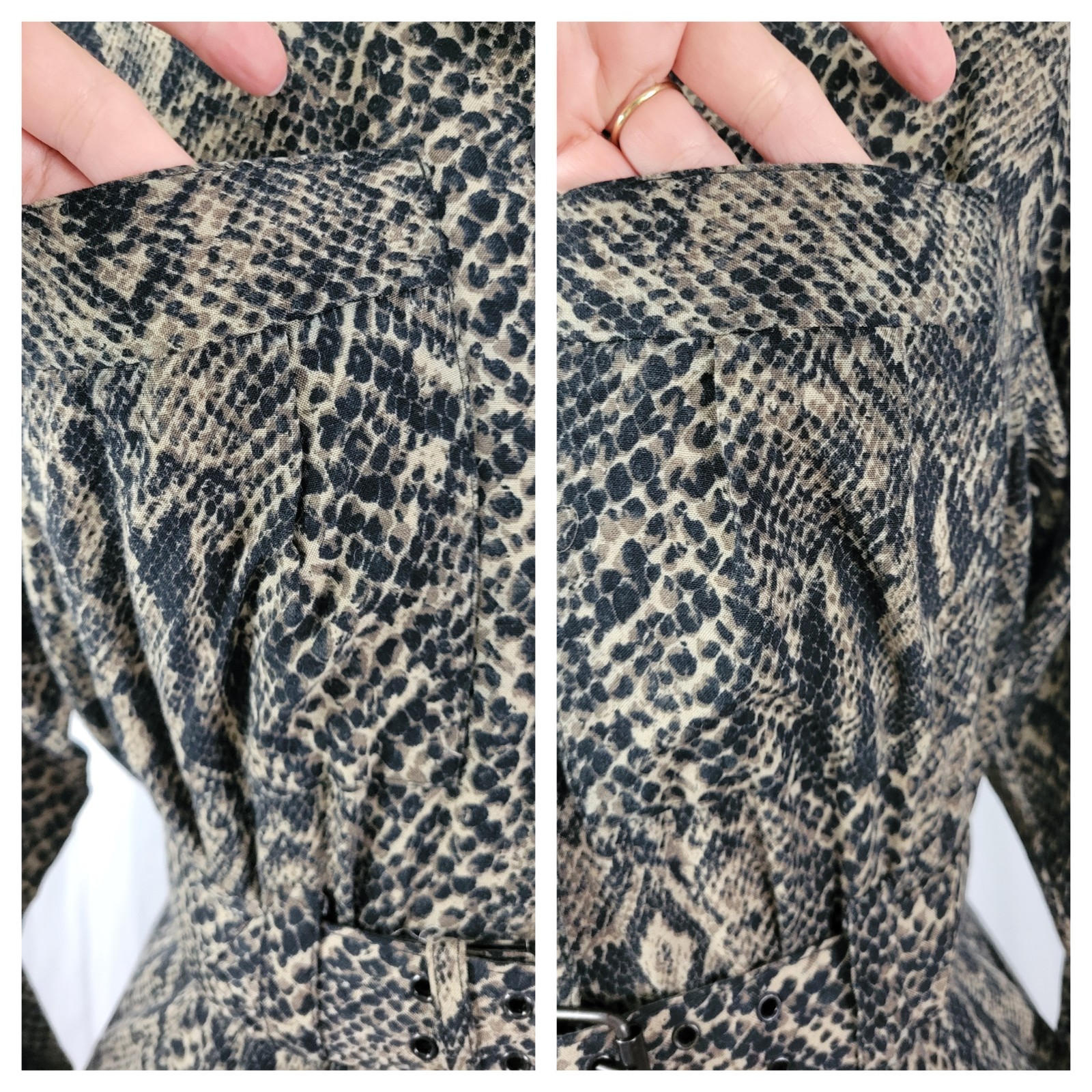Vintage Taurus II Brown & Black Snakeskin Print Dress & Matching Belt Size 10