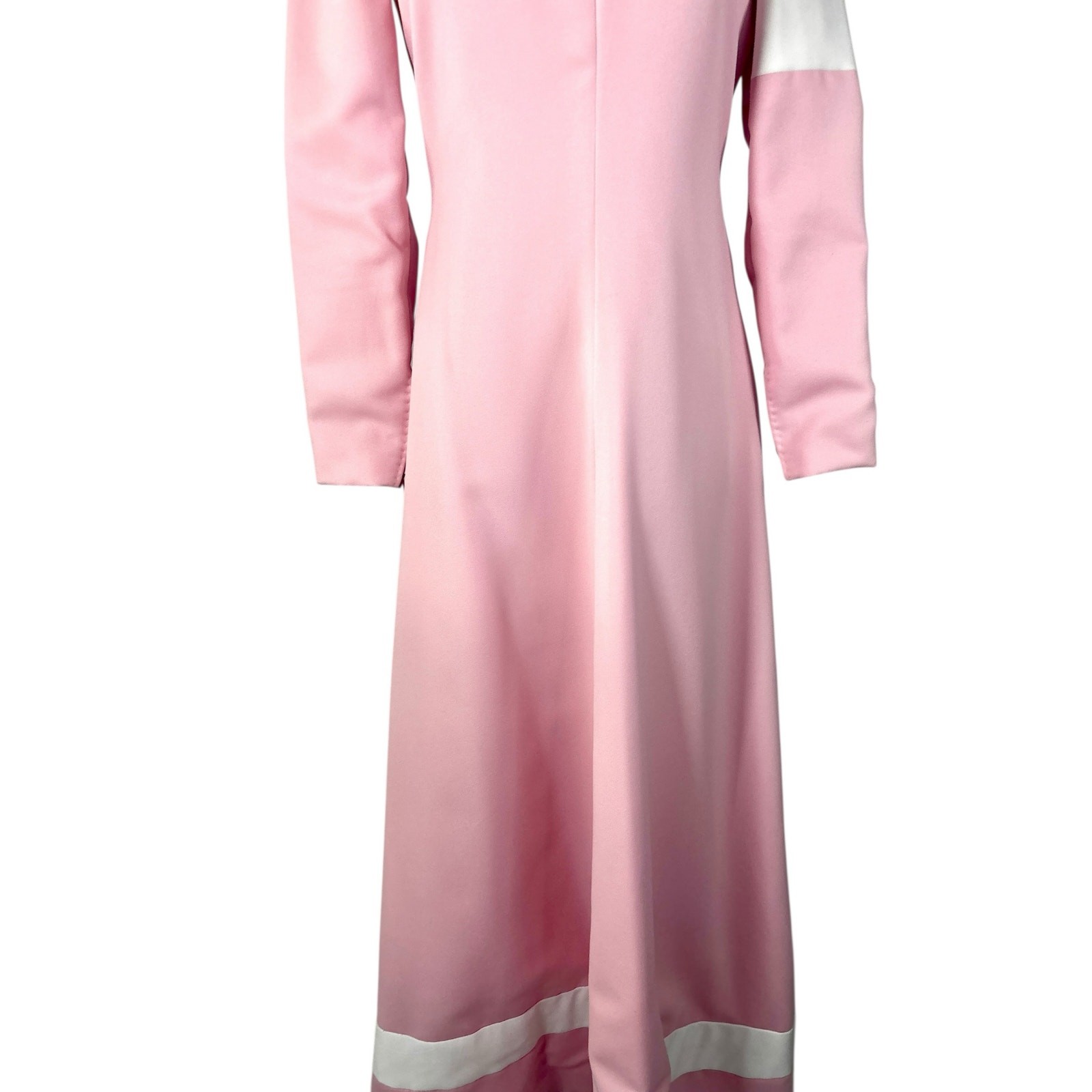 Vintage 1967 Geoffrey Beene Pink & White Column Gown Graphic Banded Jersey Style