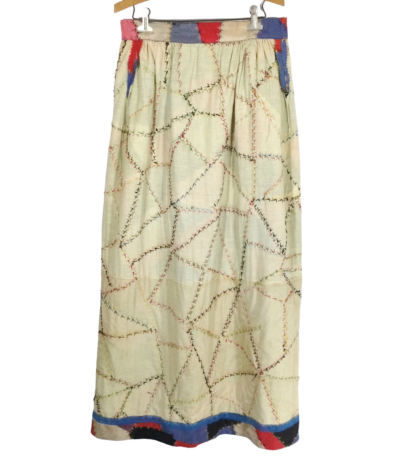 vtg 60S 70S ANTIQUE PATCHWORK CRAZY QUILT EMBROIDERED dress SKIRT 32 cottagecore