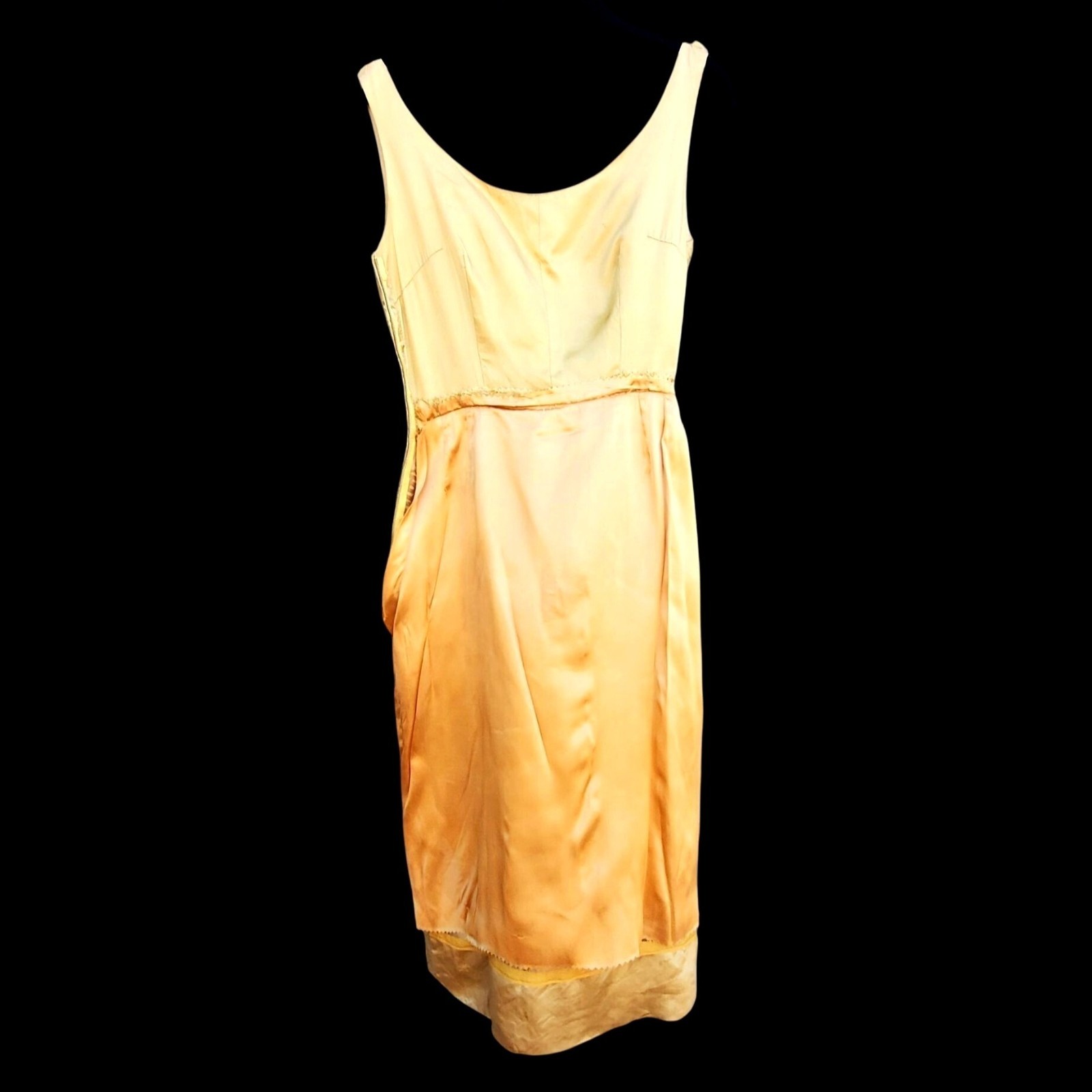 1950s Pin Up Wiggle Dress 10 Curvy Gold Chinese Brocade Rockabilly 25″ Waist