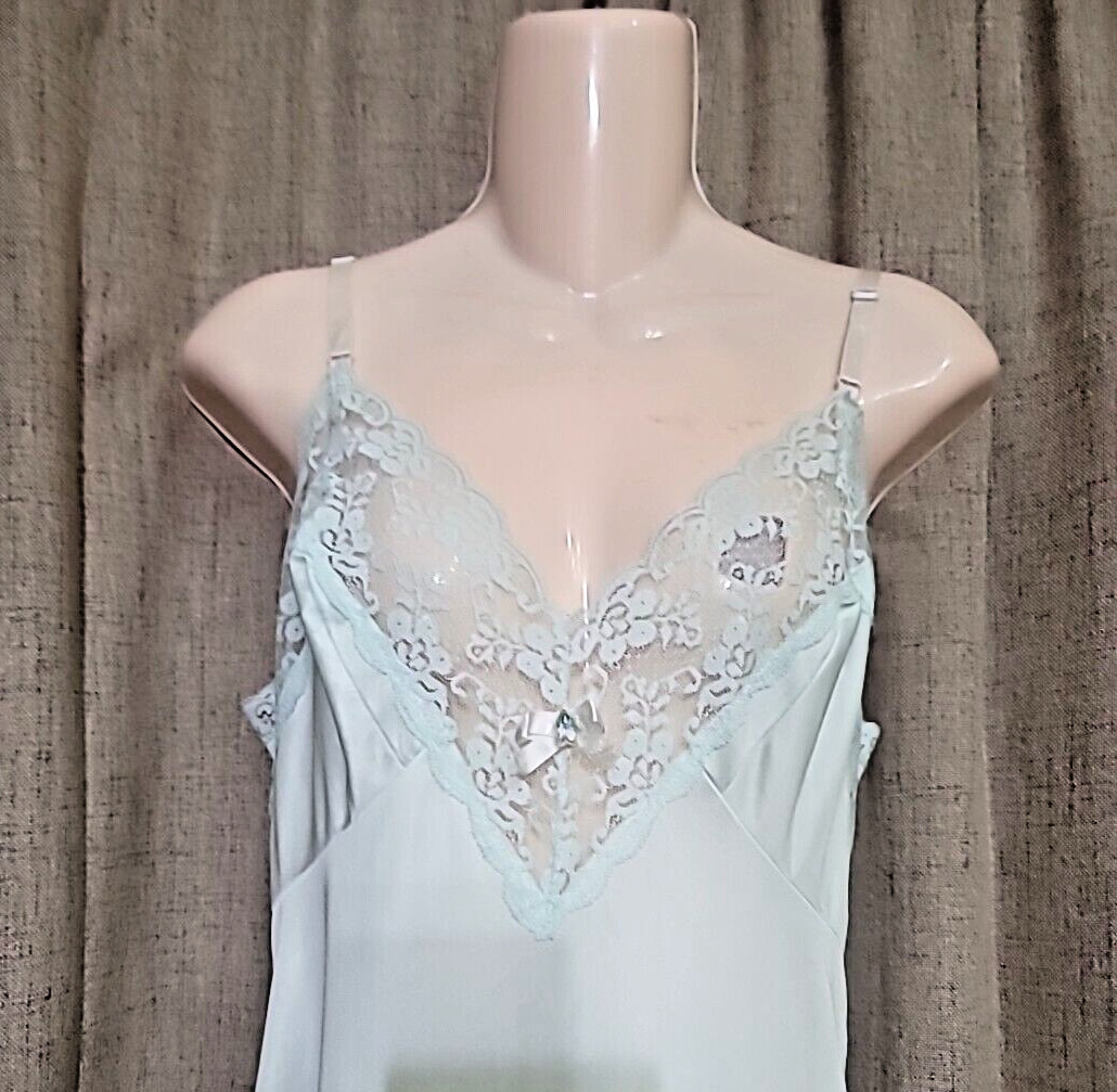 Vtg Sliperfection Full Slip Dress Lingerie Mint Non Cling Nylon Lace 34 READ