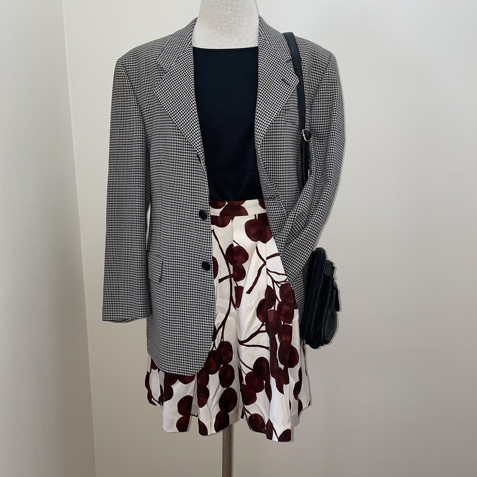 Vintage Wool Black/White Checkered Oversized Blazer Sz S/Medium Academia Preppy