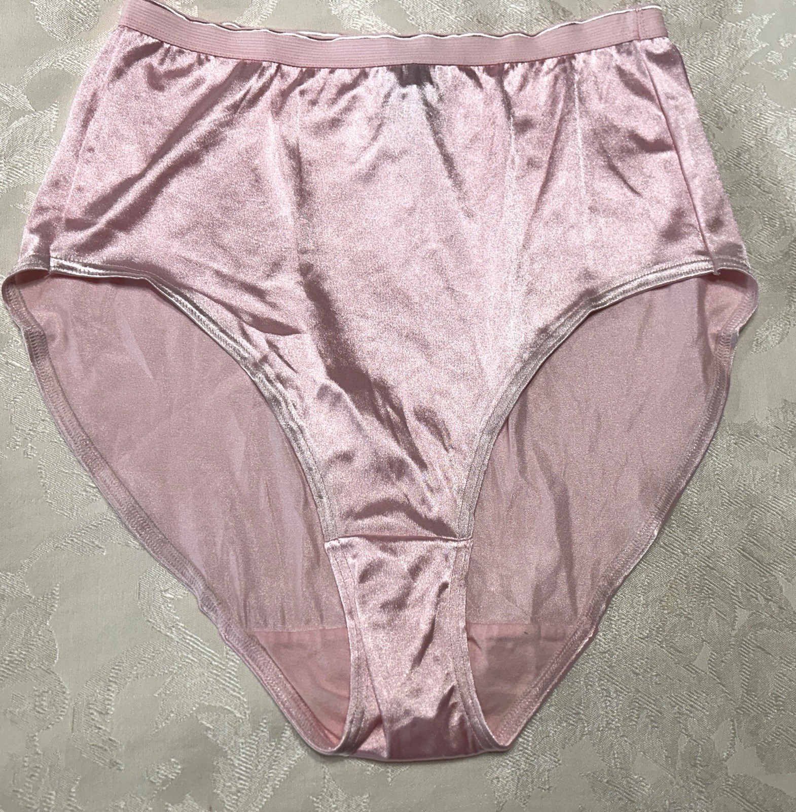 Vtg DONNA LOREN 469 Second Skin Satin Hi-Cut 4XL Pink Brief Panties #378