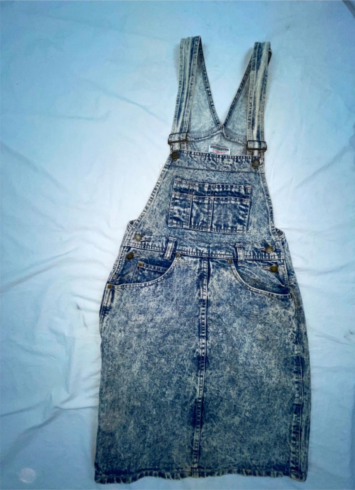 VTG 80S 90S WOMENS 5/6 S ACID STONE WASHED DENIM JEAN OVERALLS ROMPER DRESS