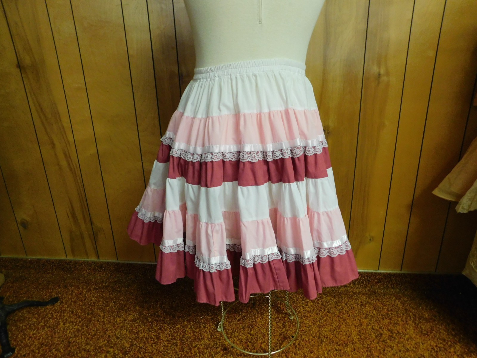 Vintage 1980’s KATE SCHORER Pink Striped Square Dancing Skirt Waist 28-38″