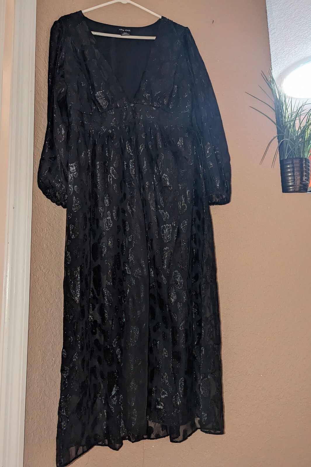 City Chic VTG Size 14 Juniors (Womens XS) Black MAXI Sheer Dress LongSlv Goth