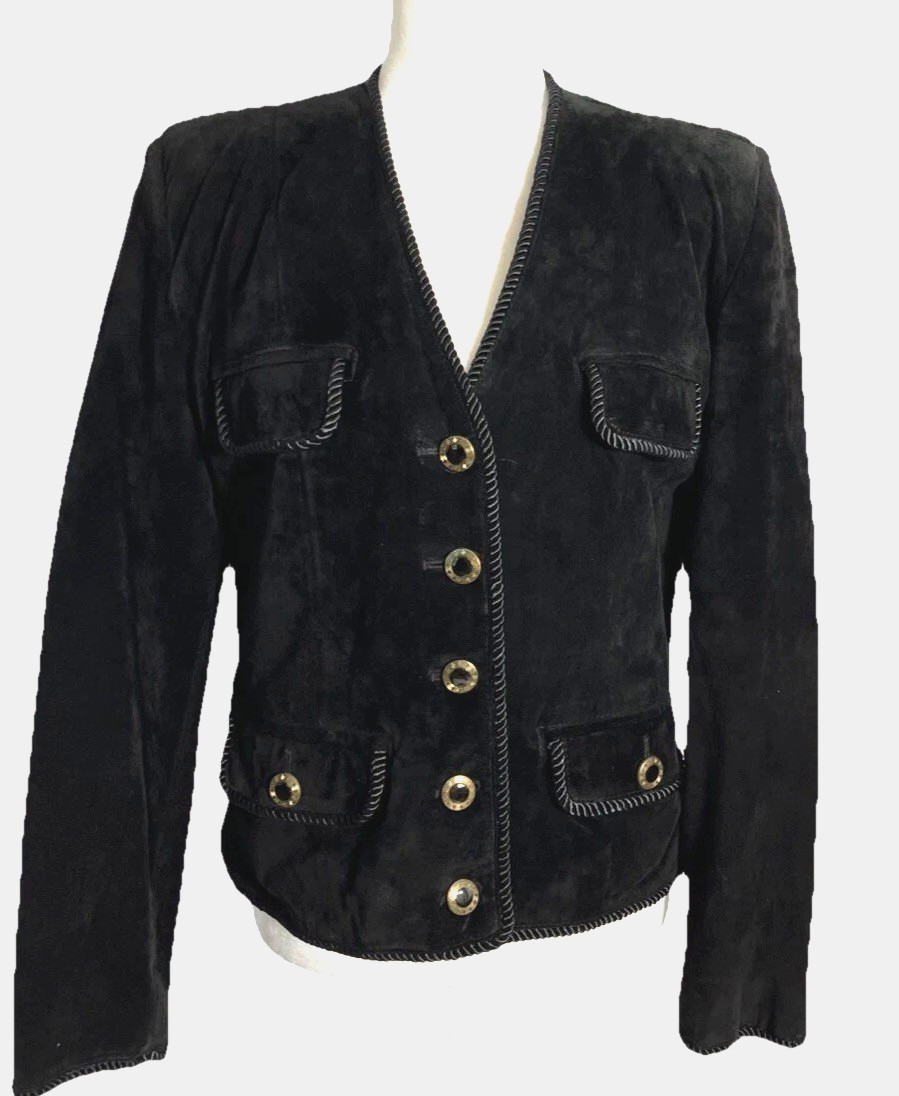 Vtg Evan Davies Suede Button Front „Chanel Old Money” Look Jacket Black Sz 6