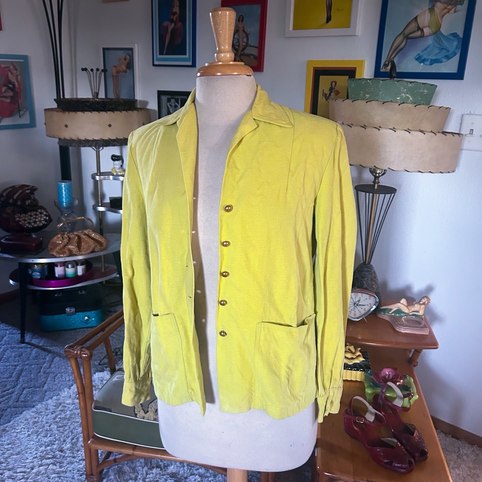 Vintage 1940s Suit Set | Jacket | Skirt | Chartreuse Green | S M | 40s