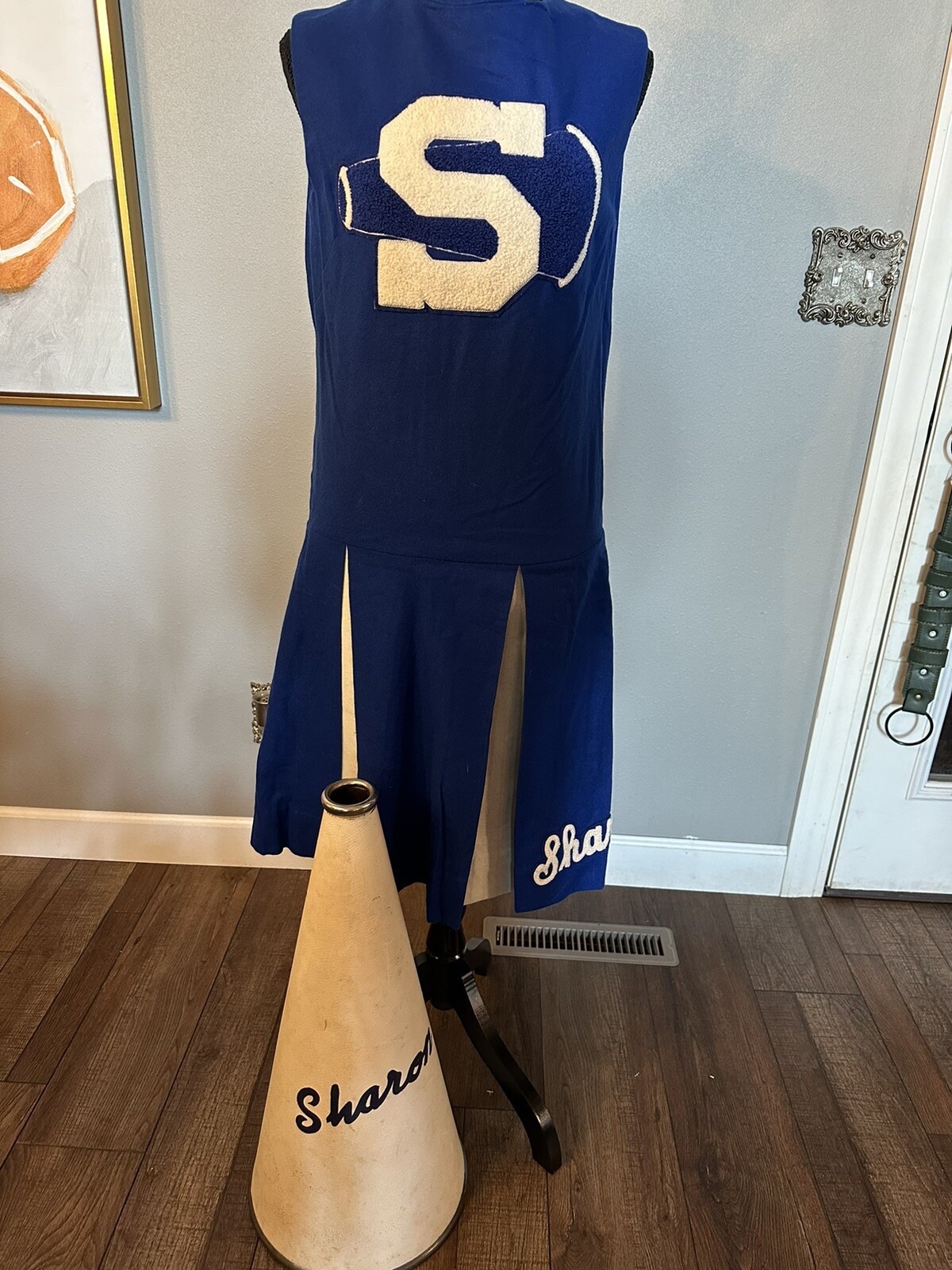 RARE Vintage 60s Cheerleading Uniform Wool With Matching 24” Bullhorn SHARON
