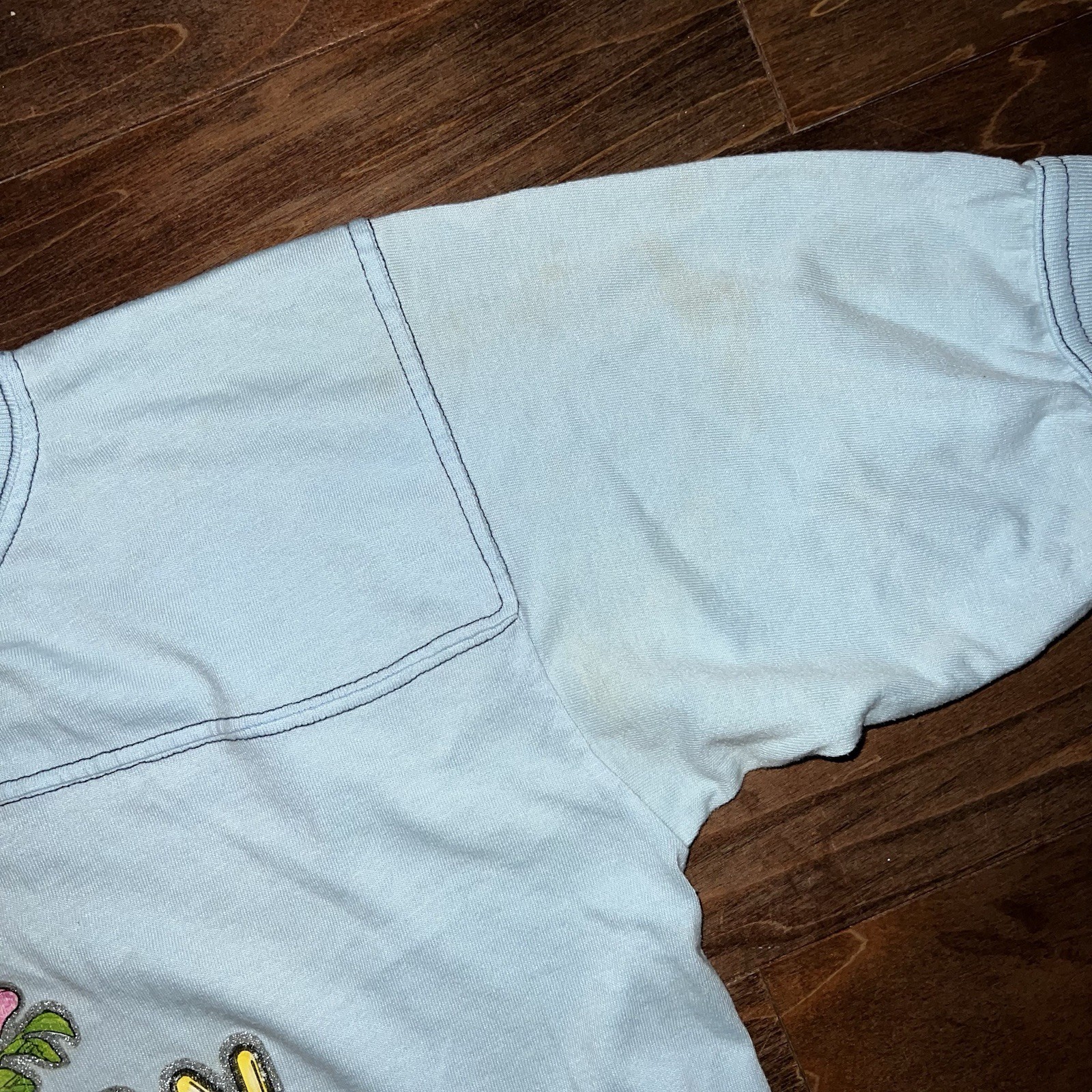 Vtg 70s Unbranded Woman Power Roses Glitter Iron On Print Jersey T Shirt Small
