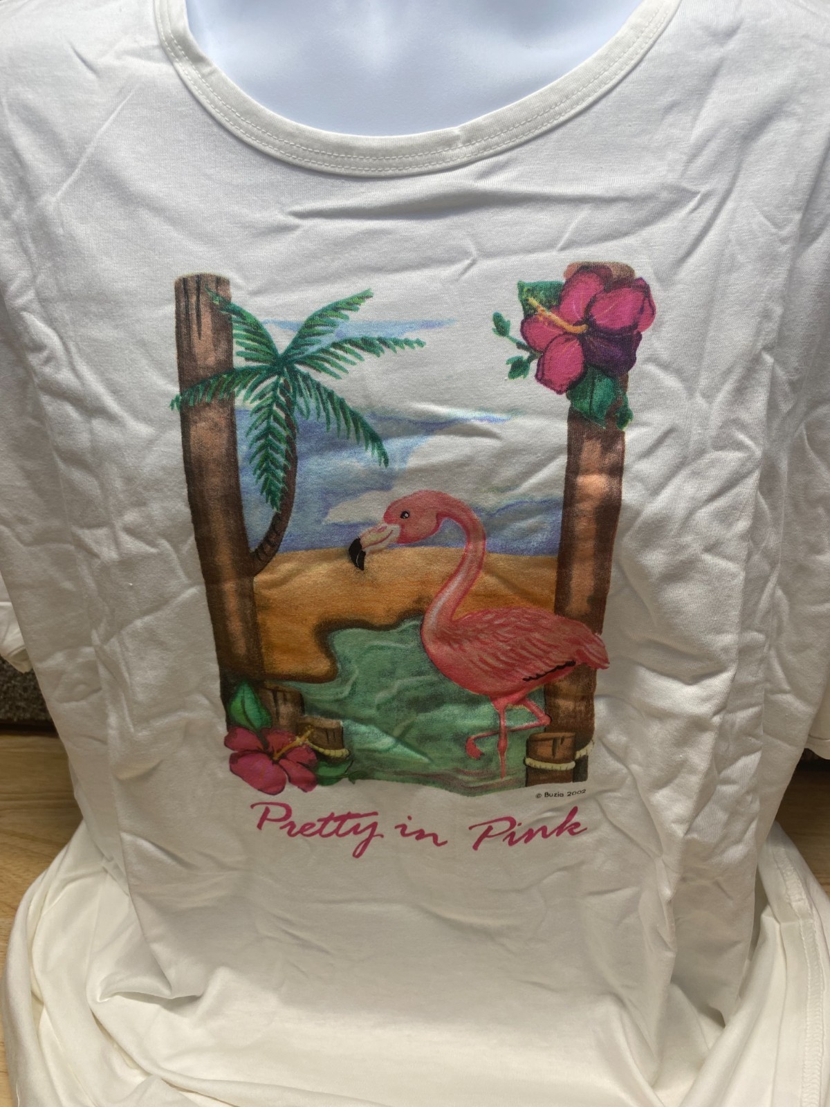 Vintage Buzia 2002 Womens T Shirt Top Dress One Size Fits All Flamingo Beach