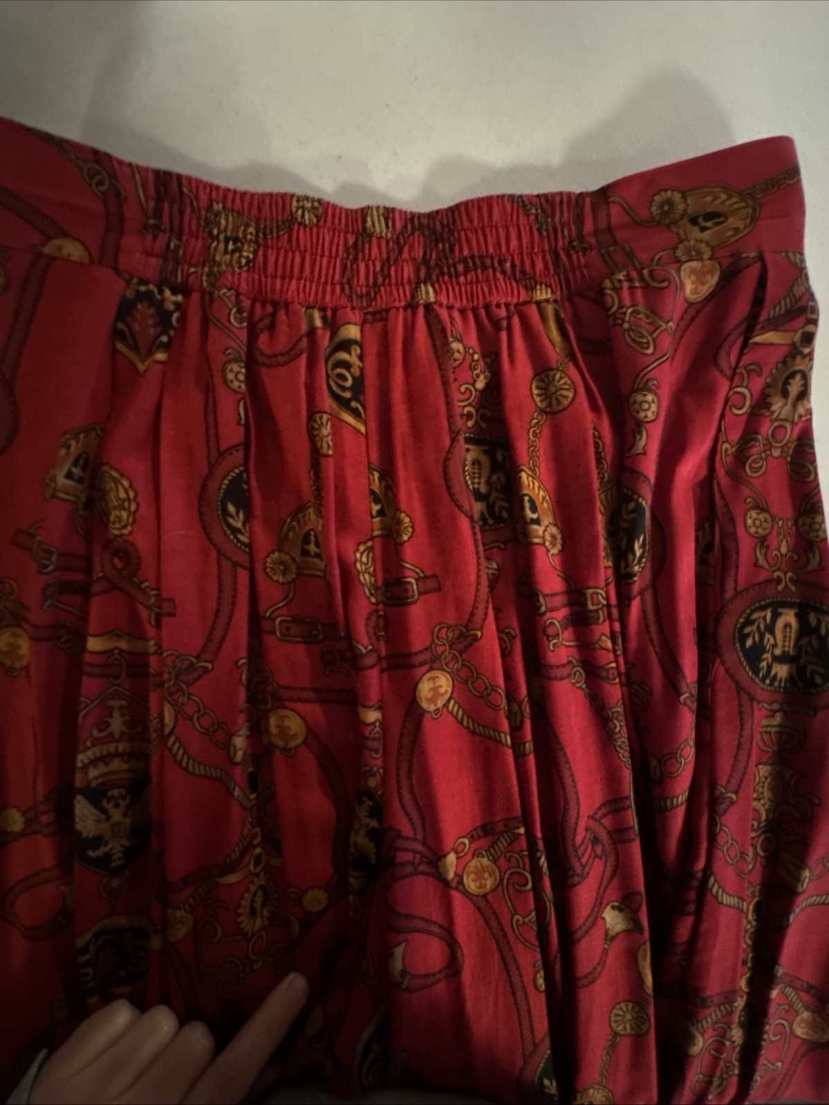 Vtg Leslie Faye Wide Leg Crop Culotte Pant & Blouse Set Equestrian Print 12P