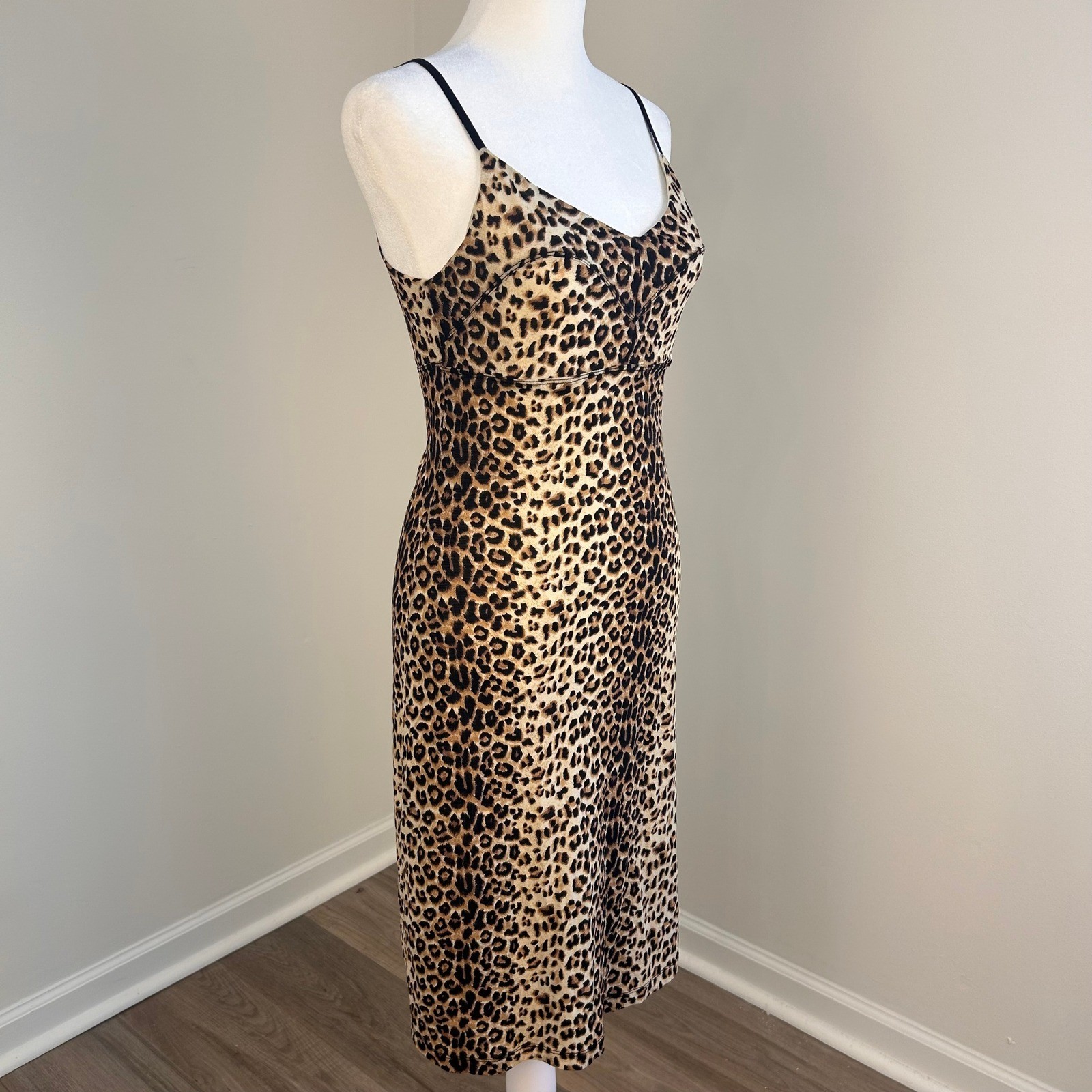 Vintage Guess Leopard Slip Dress Women L Animal Print Y2K 90s Bodycon Midi