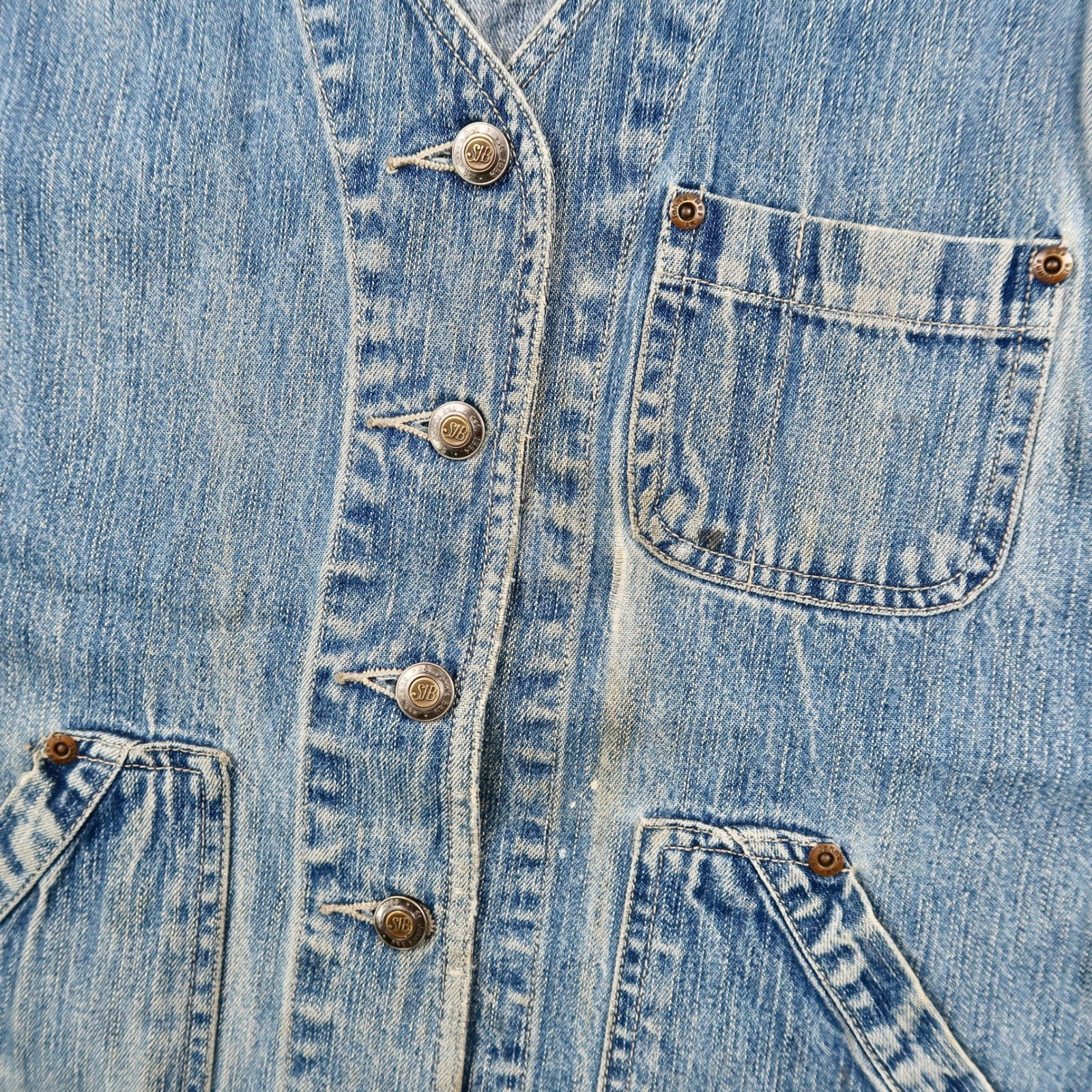 Vintage St Johns Bay Women M Medium Denim Vest Blue Cotton Button Front Workwear