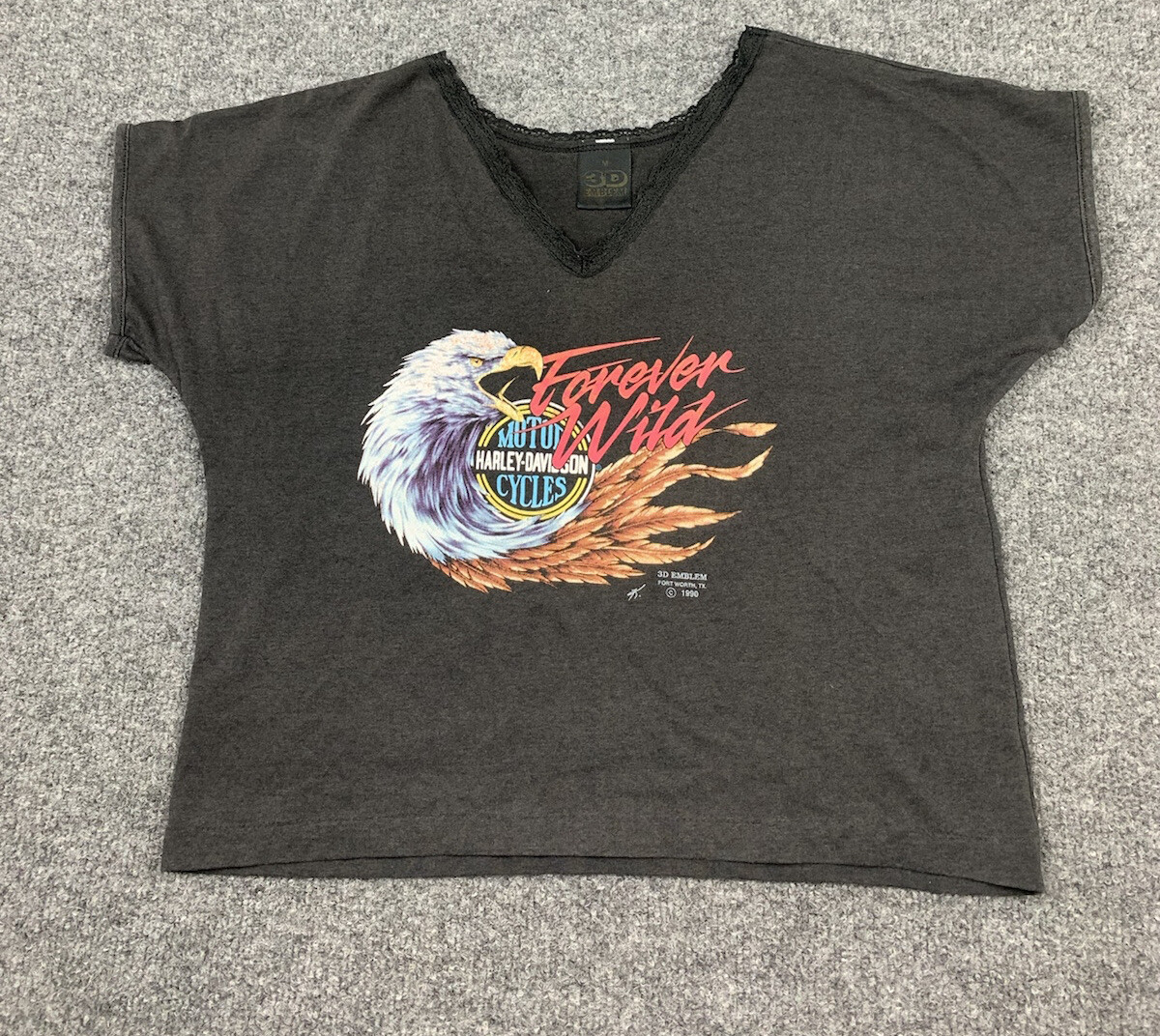 VTG Harley Davidson T Shirt 1990 3D Emblem Single Stitch Forever Wild Bluegrass