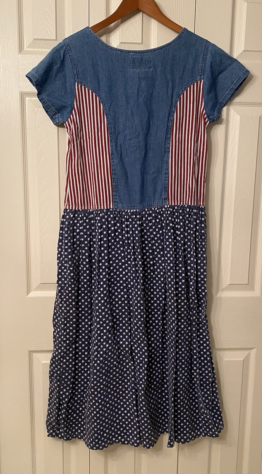 Vintage 90’s Americana Denim Dress Cottage core Medium Flag Quizz USA