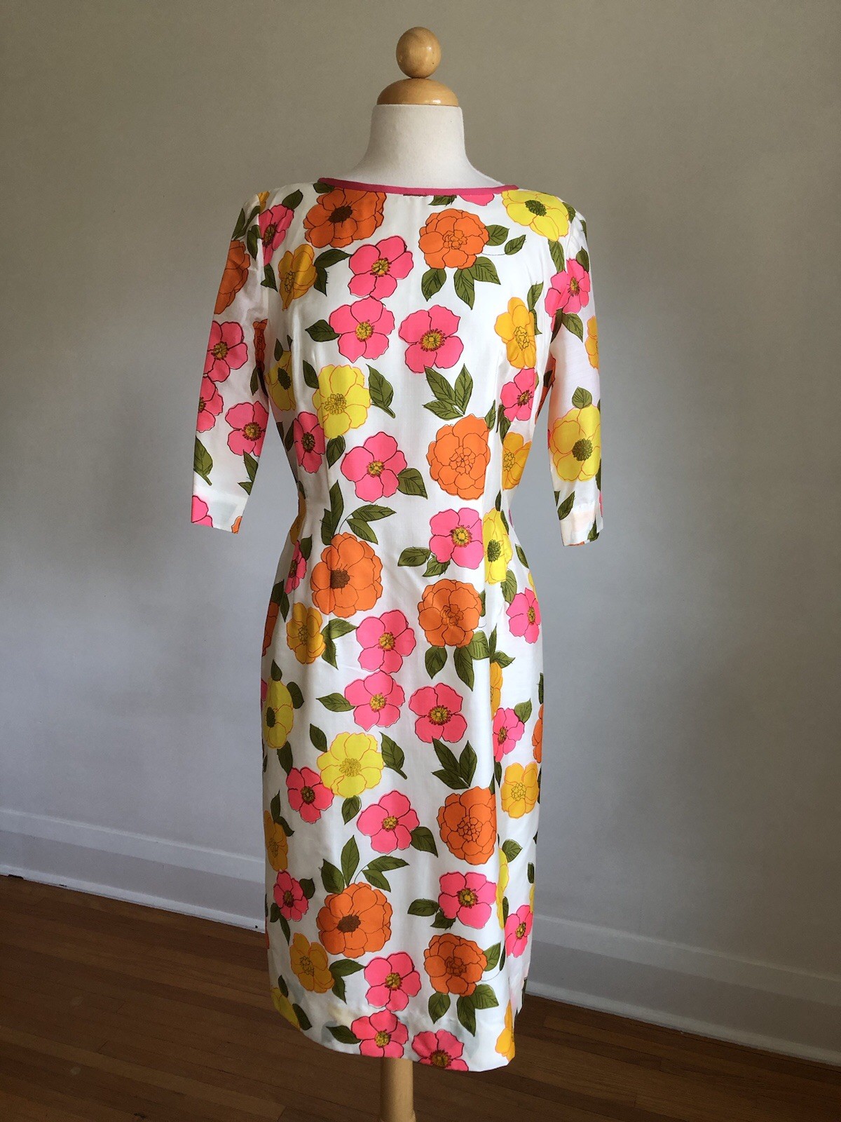 STUNNINGVTG EDITH FLAGG Floral 100% Silk Knee-length Sheath Dress SZ 12