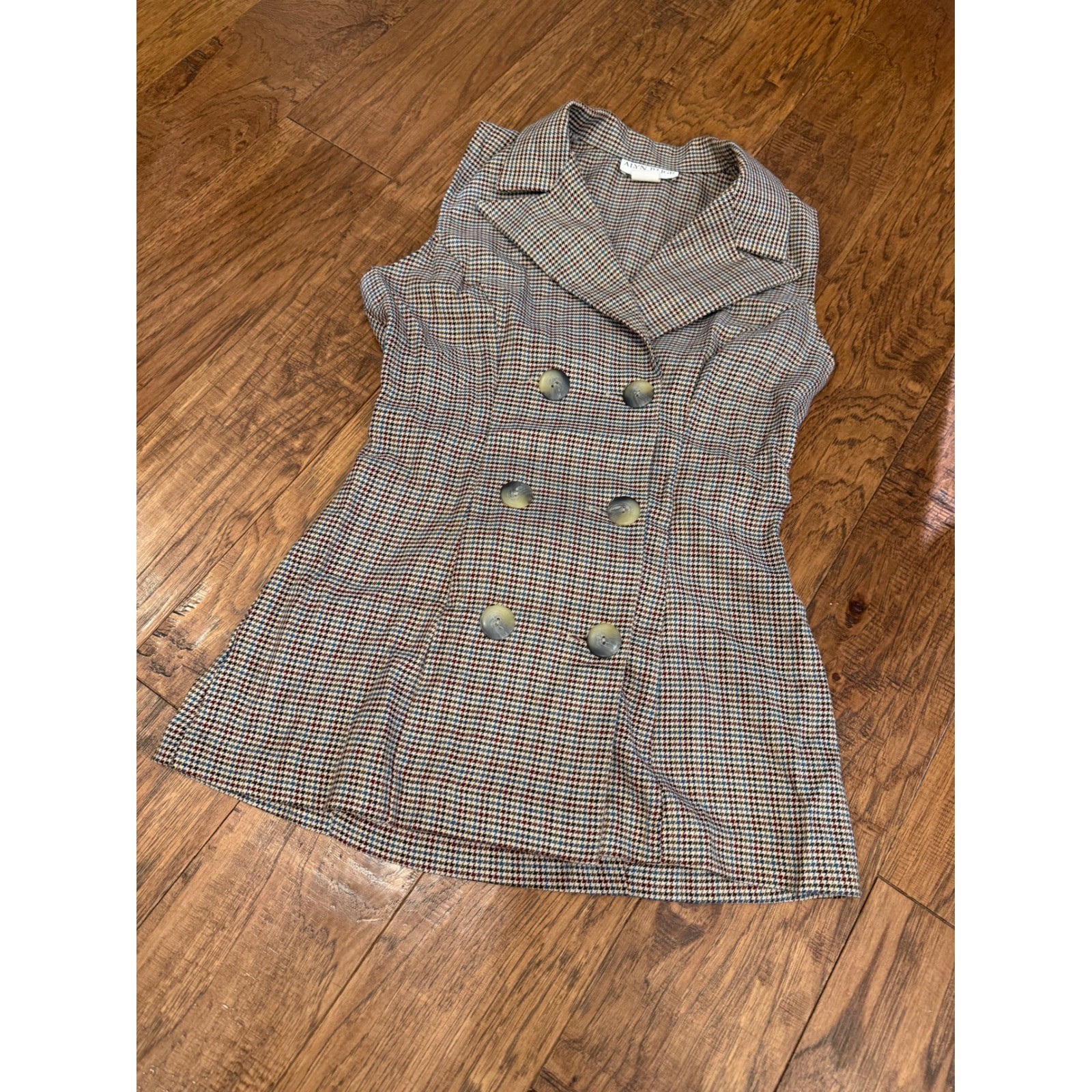 Vintage Alyn Paige Houndstooth Sleeveless Blazer Vest Multicolor Size 5/6 Formal