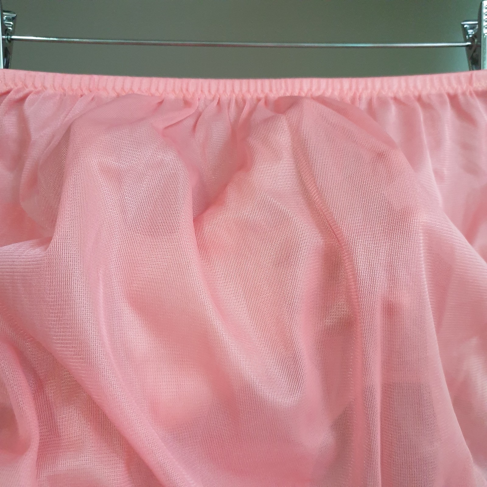 Vintage Sheer Nylon Panty Sissy Peach Floral Lace Granny Brief Sz. 8 Hip 39-43″