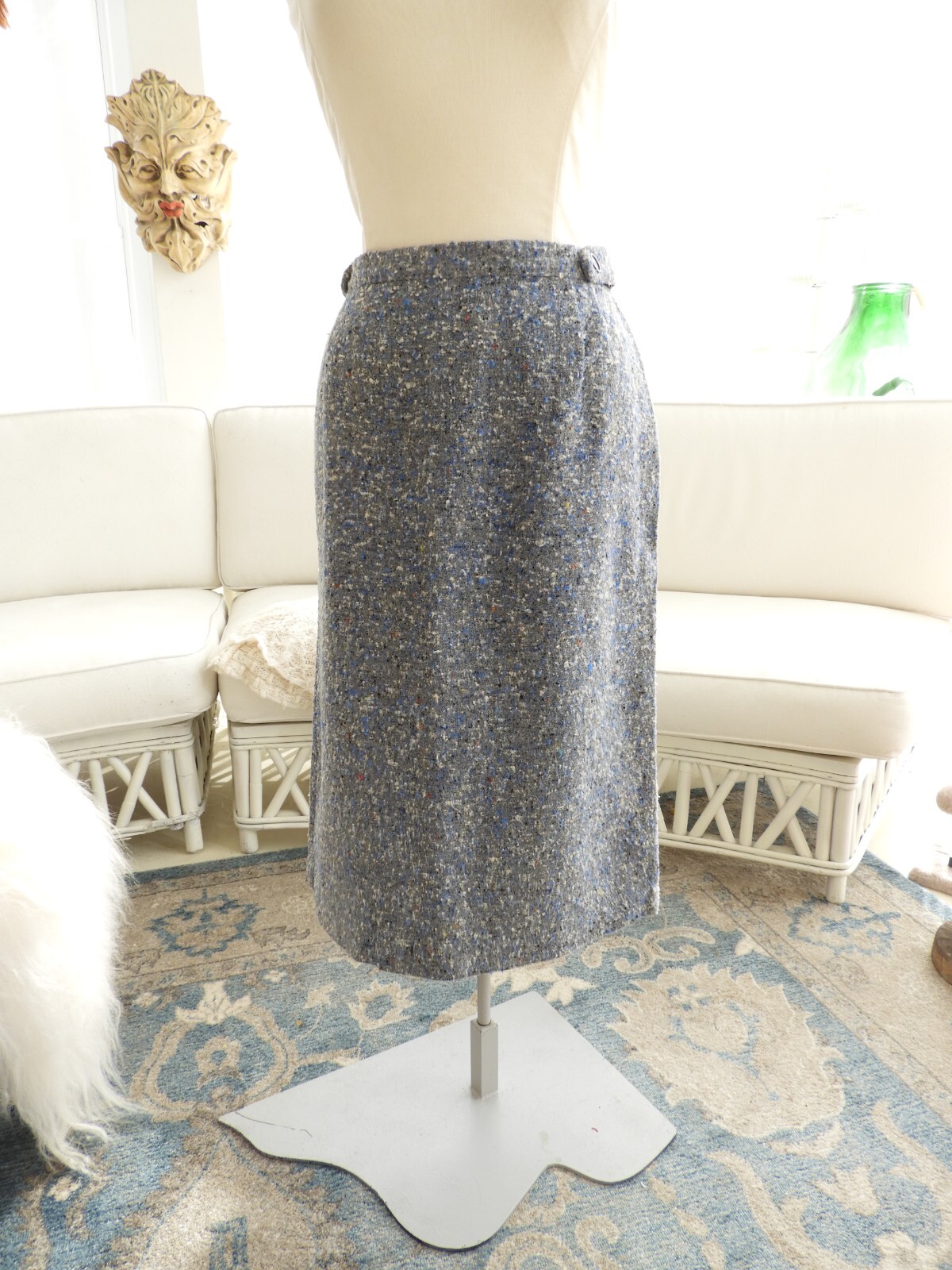 Vtg 1950’s Grey Blue Boucle’ Wool Pencil Skirt Handmade sz M