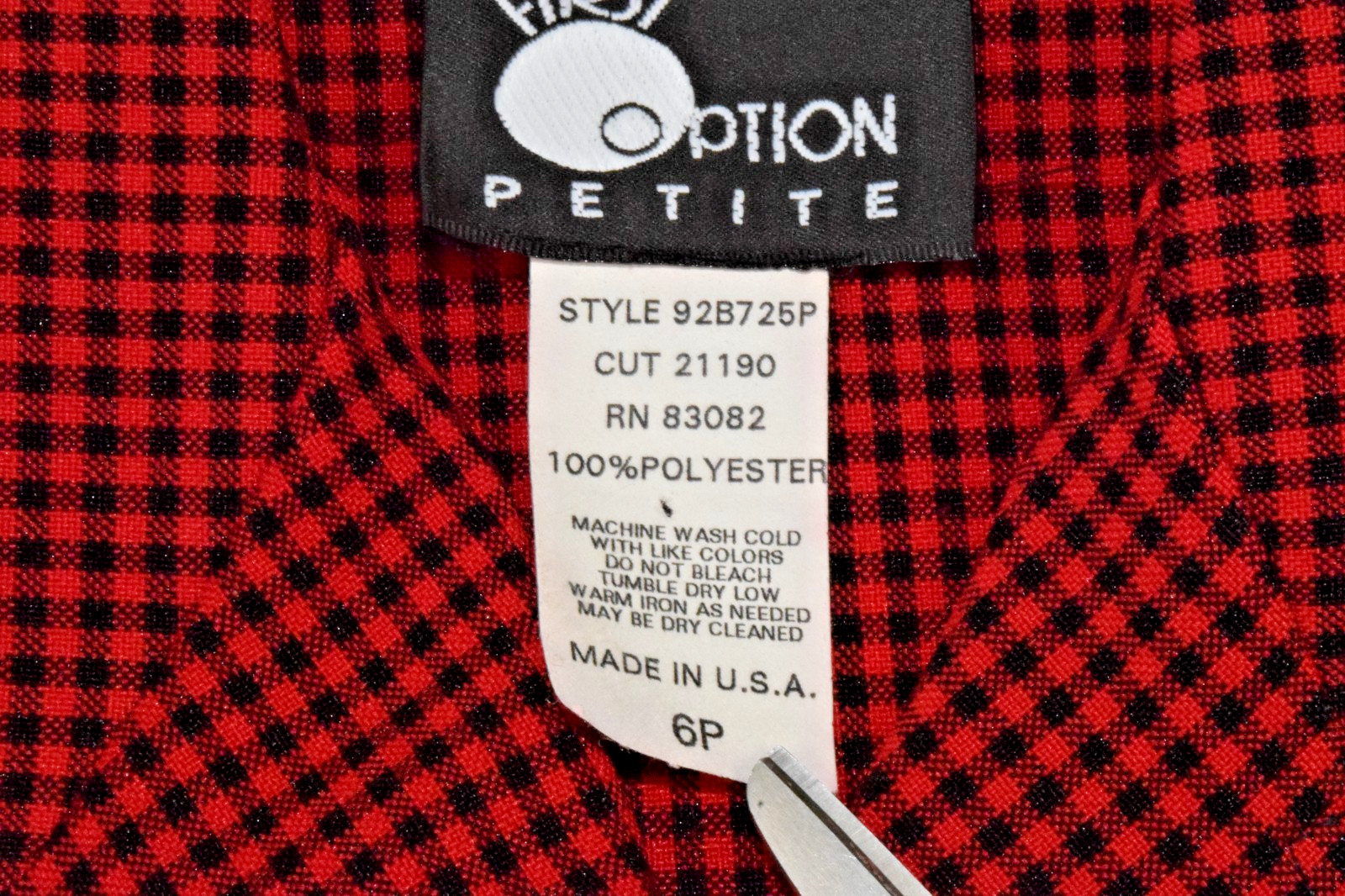 Vintage Suit Set First Option Size 6 80s Red Black Gingham Plaid Poly Made USA