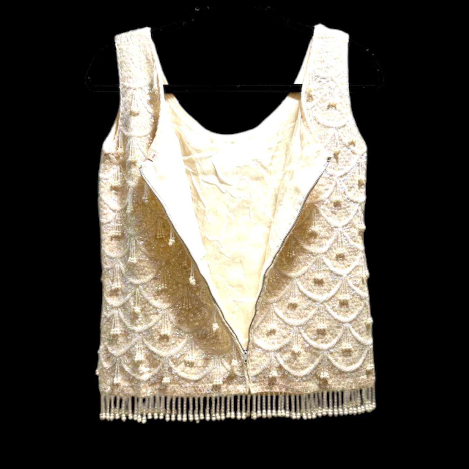Mid Century 60s Beaded Sleeveless Party Top Brilliant Hand Beading & Sequins