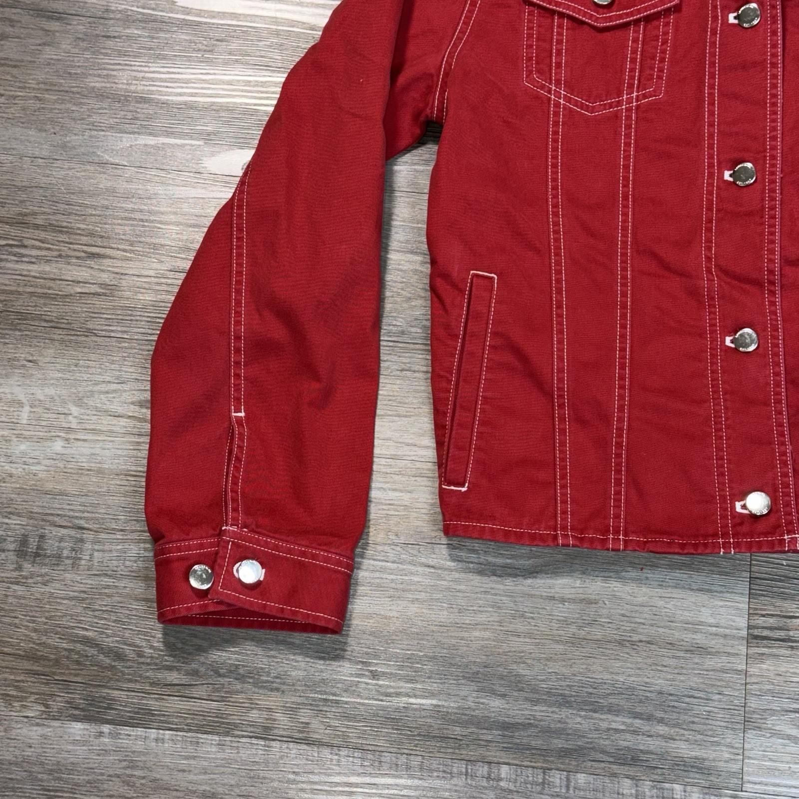 VTG Lauren Ralph Lauren Jeans Company Red Denim Jacket Womens S White Stitching