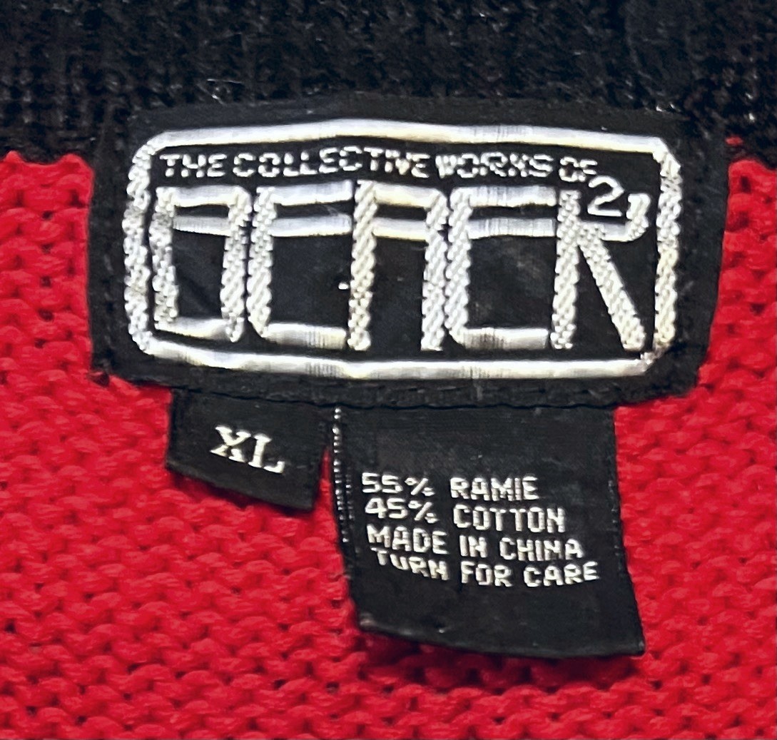 Vintage BEREK Cardigan Sweater XL Red Black Multi Hats Gloves Cat Kitty 80s/90s