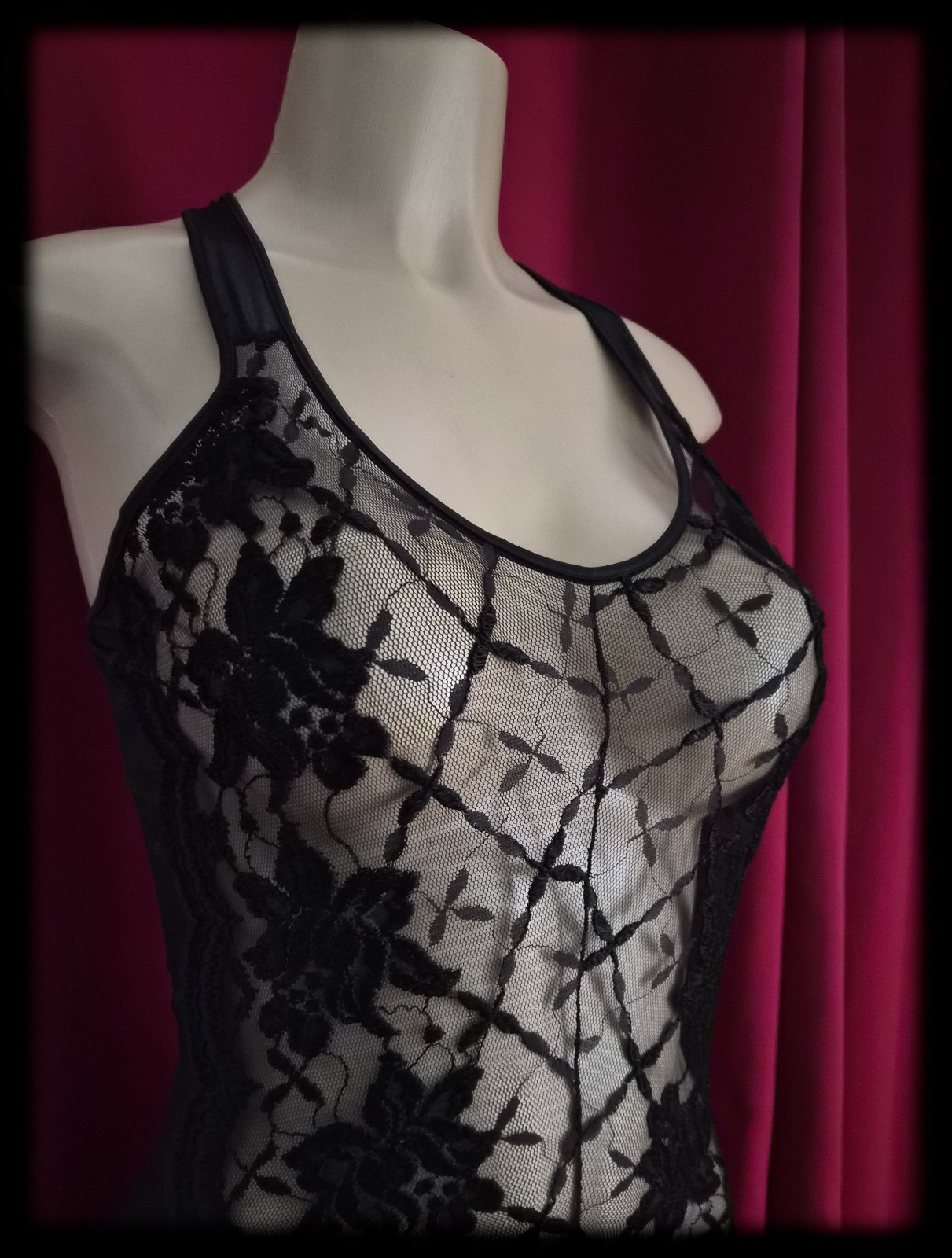 80s Vintage SHEER Nylon Gusset Teddy BODYSUIT Black PANTY All In One Shaper ~ M