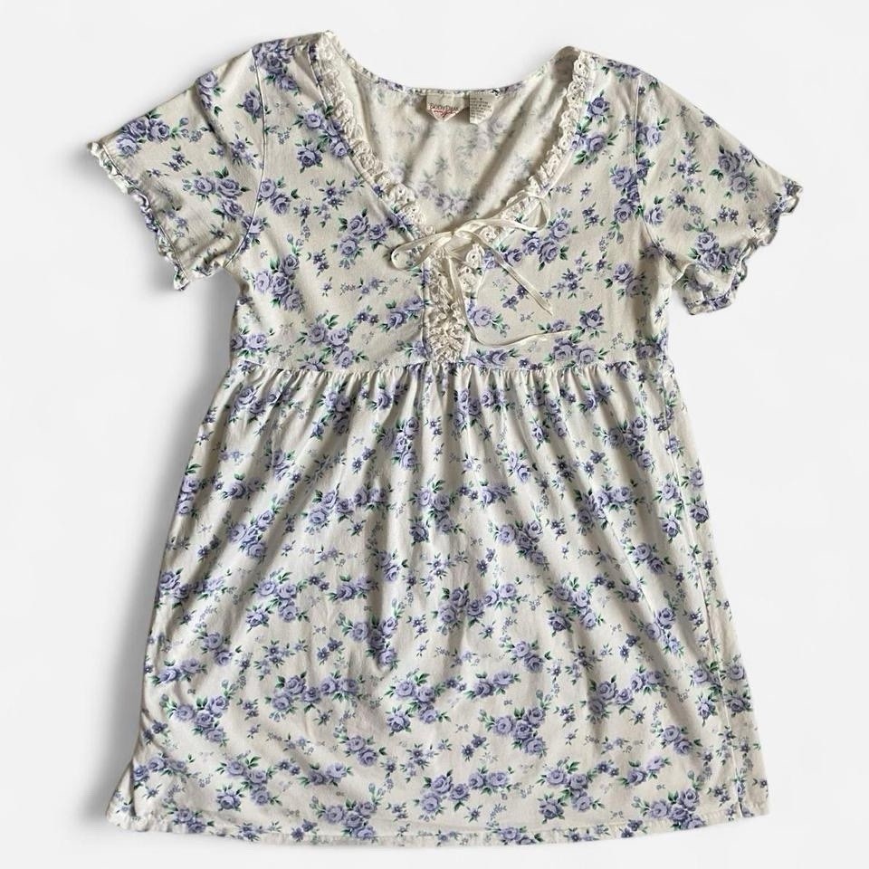 Vintage White Floral Mini Sleep Dress